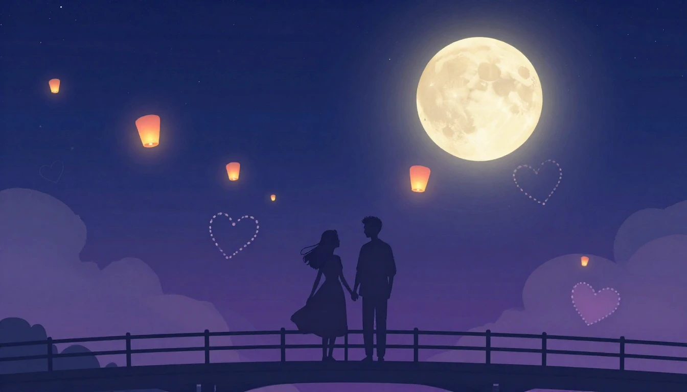A romantic and dreamy illustration featuring two stylized si...