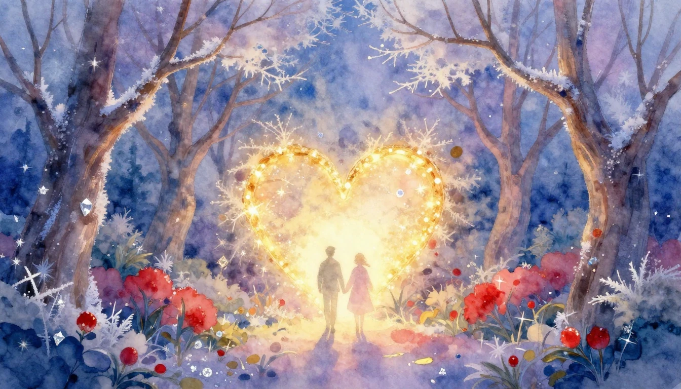 A soft and romantic watercolor painting depicting a magical ...