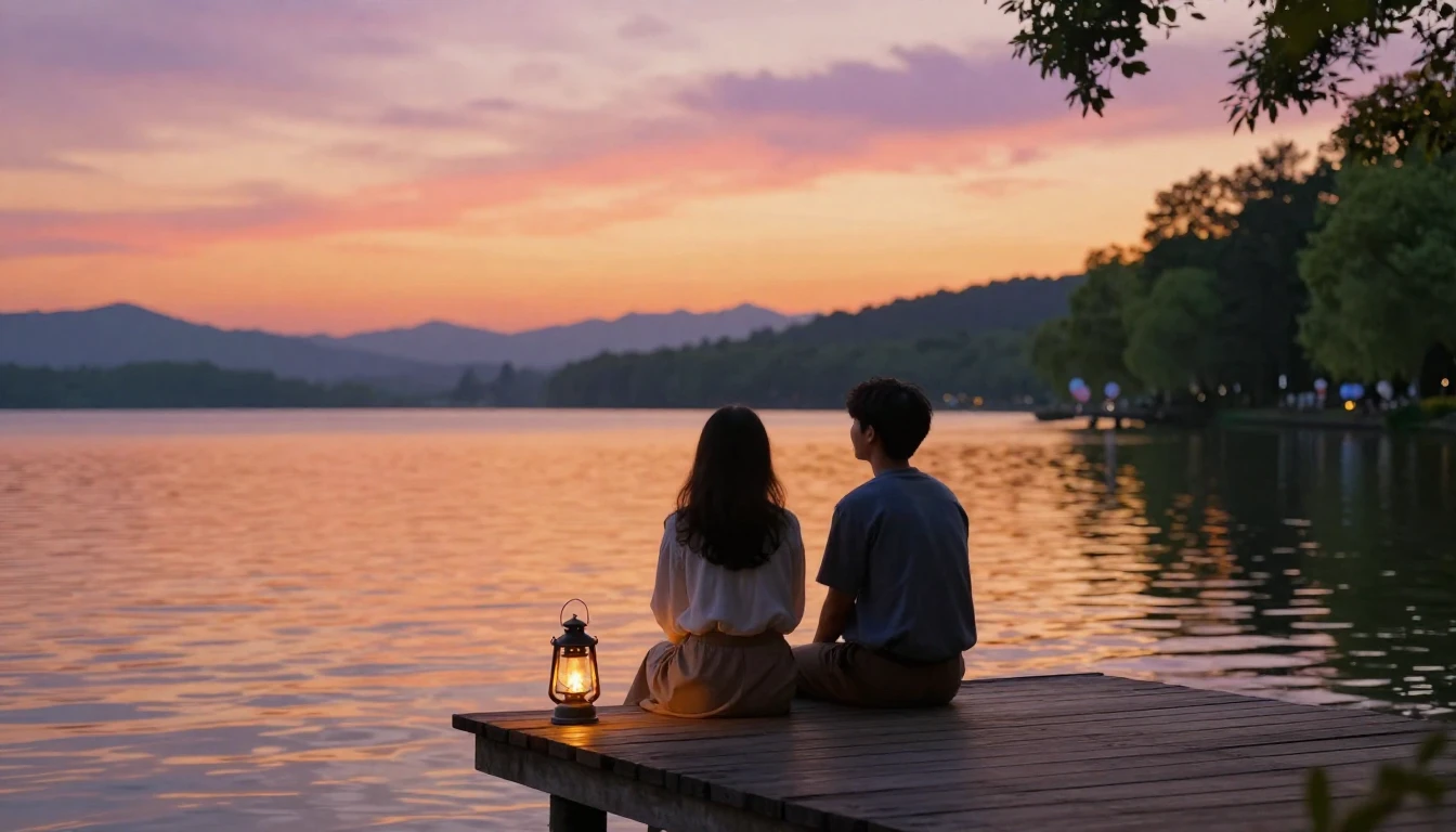 A heartwarming scene depicting two friends sitting on a wood...