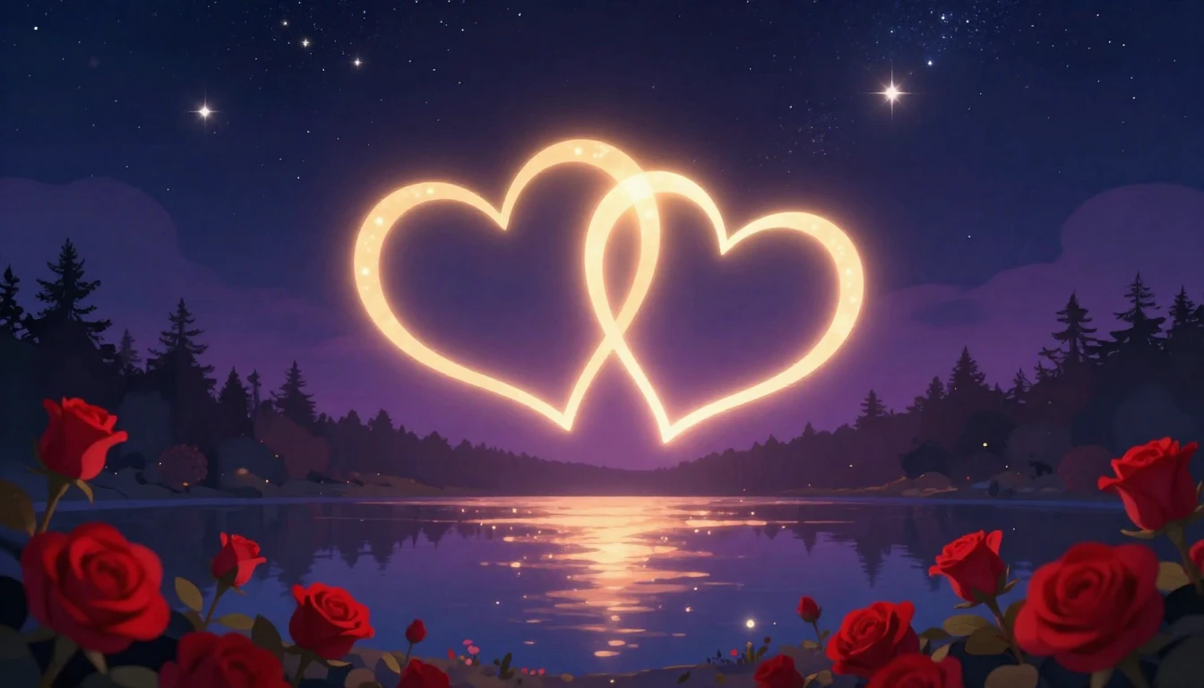 A romantic and dreamy illustration featuring two intertwined...