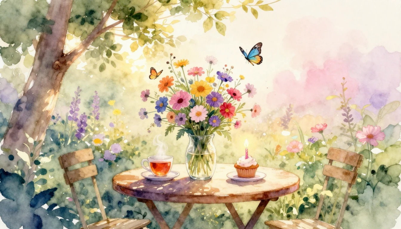 A beautiful and delicate watercolor illustration of a cozy g...