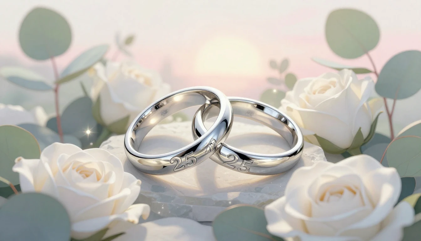 A soft and romantic illustration symbolizing a 25th wedding ...