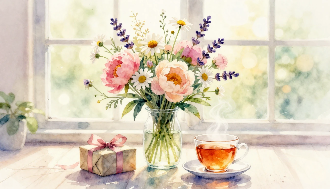 A delicate and vibrant watercolor painting of a cozy aesthet...