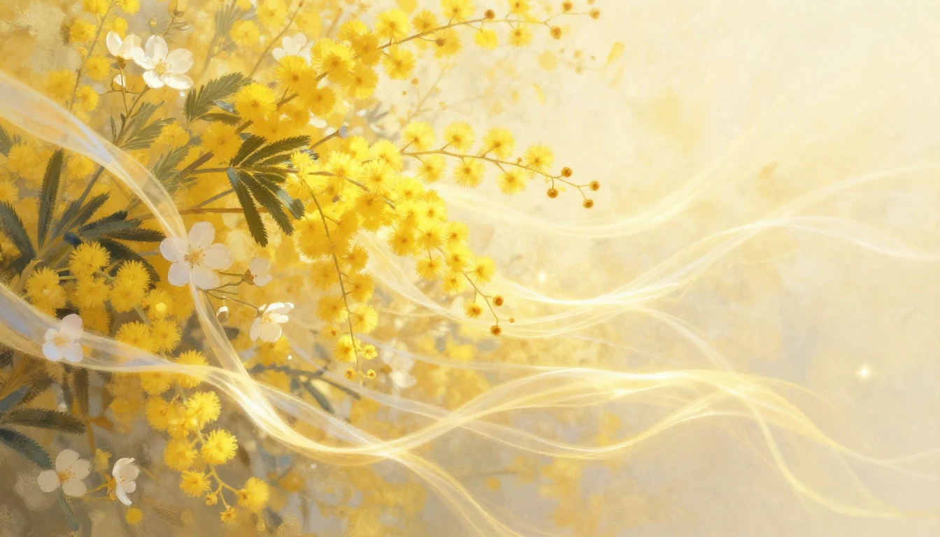 A beautiful, elegant composition of yellow mimosa flowers an...