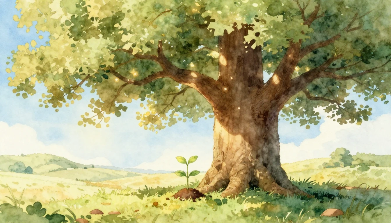 A heartwarming watercolor illustration depicting a large, st...