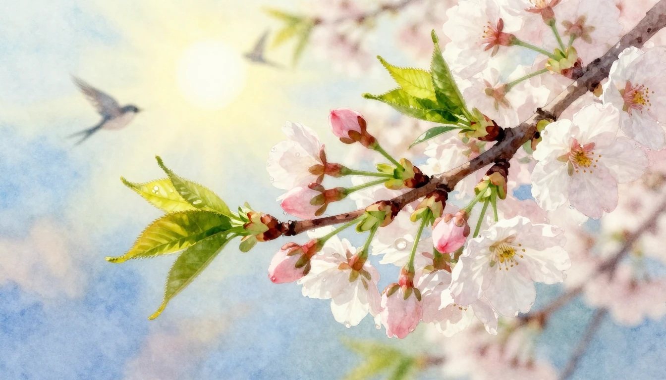 A vibrant and soft watercolor painting depicting the arrival...