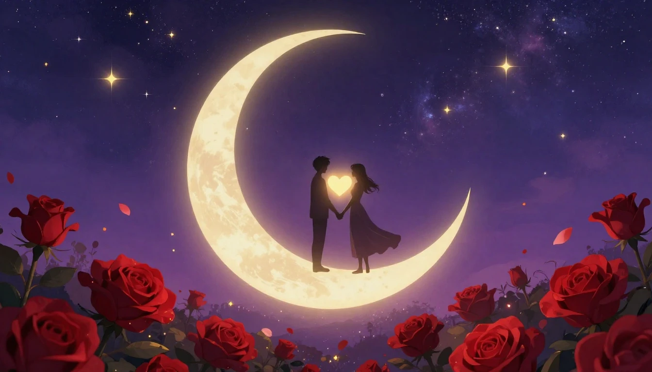 A romantic and dreamy illustration featuring two silhouette ...