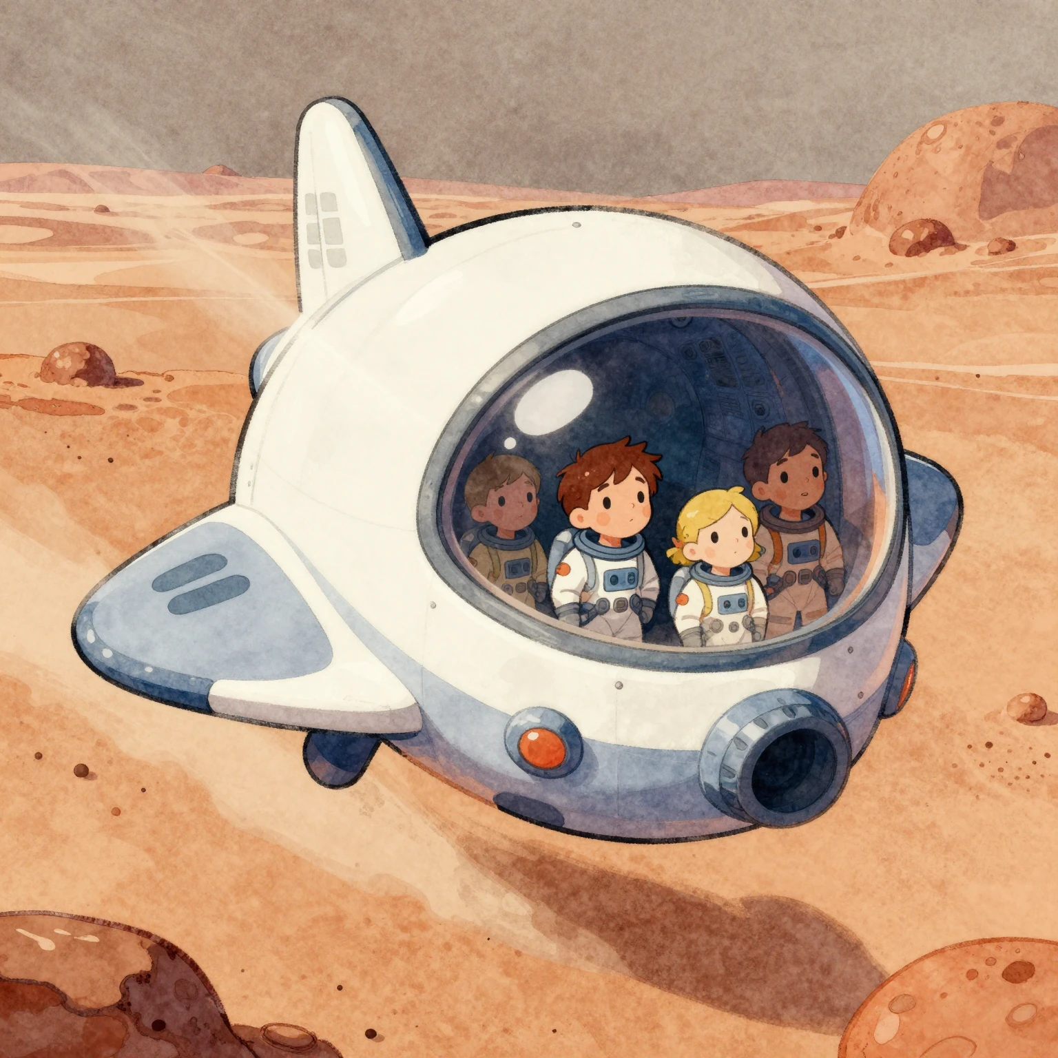 Vibrant watercolor and cartoon style illustration of a space...