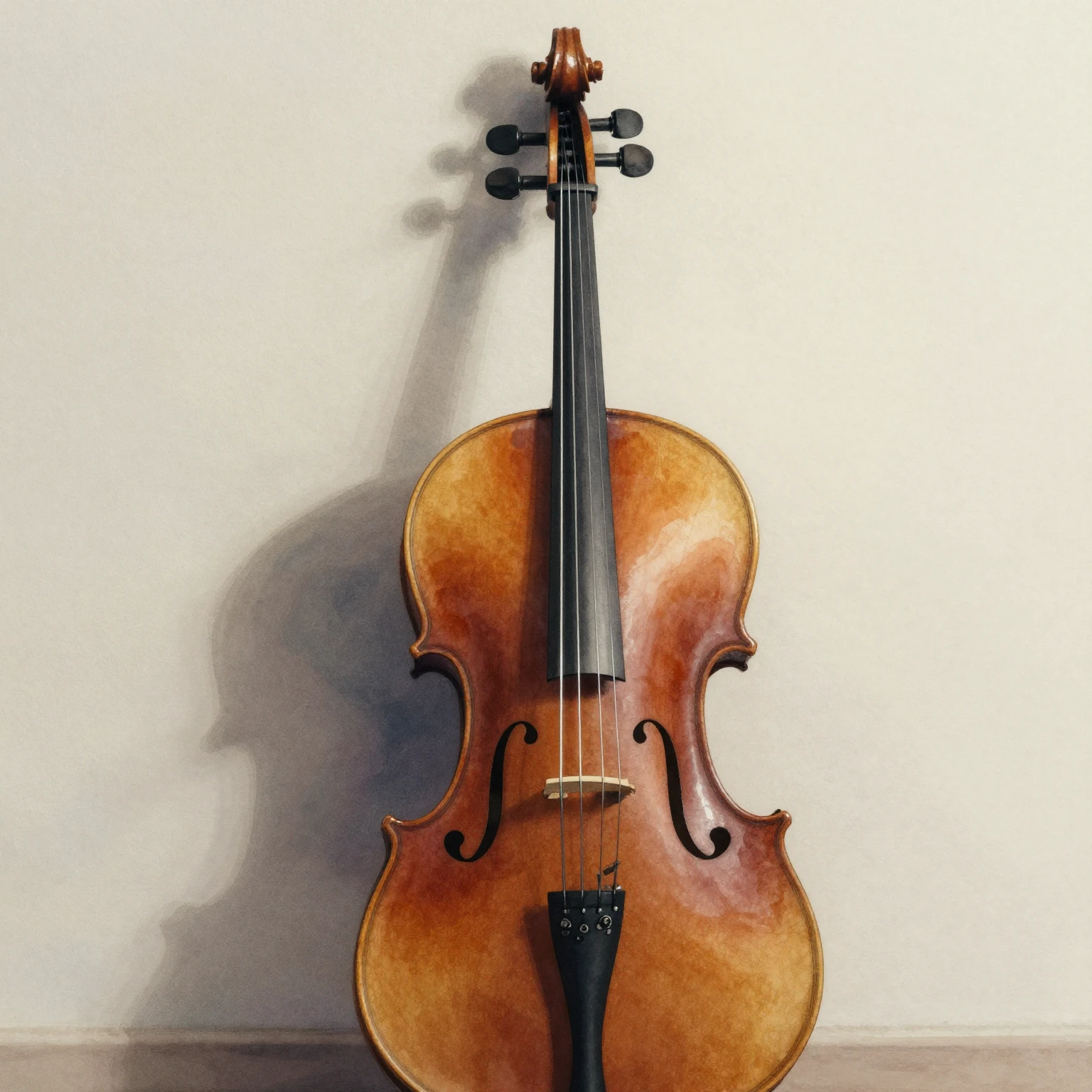 Watercolor style. A solitary instrument, like a cello or vio...