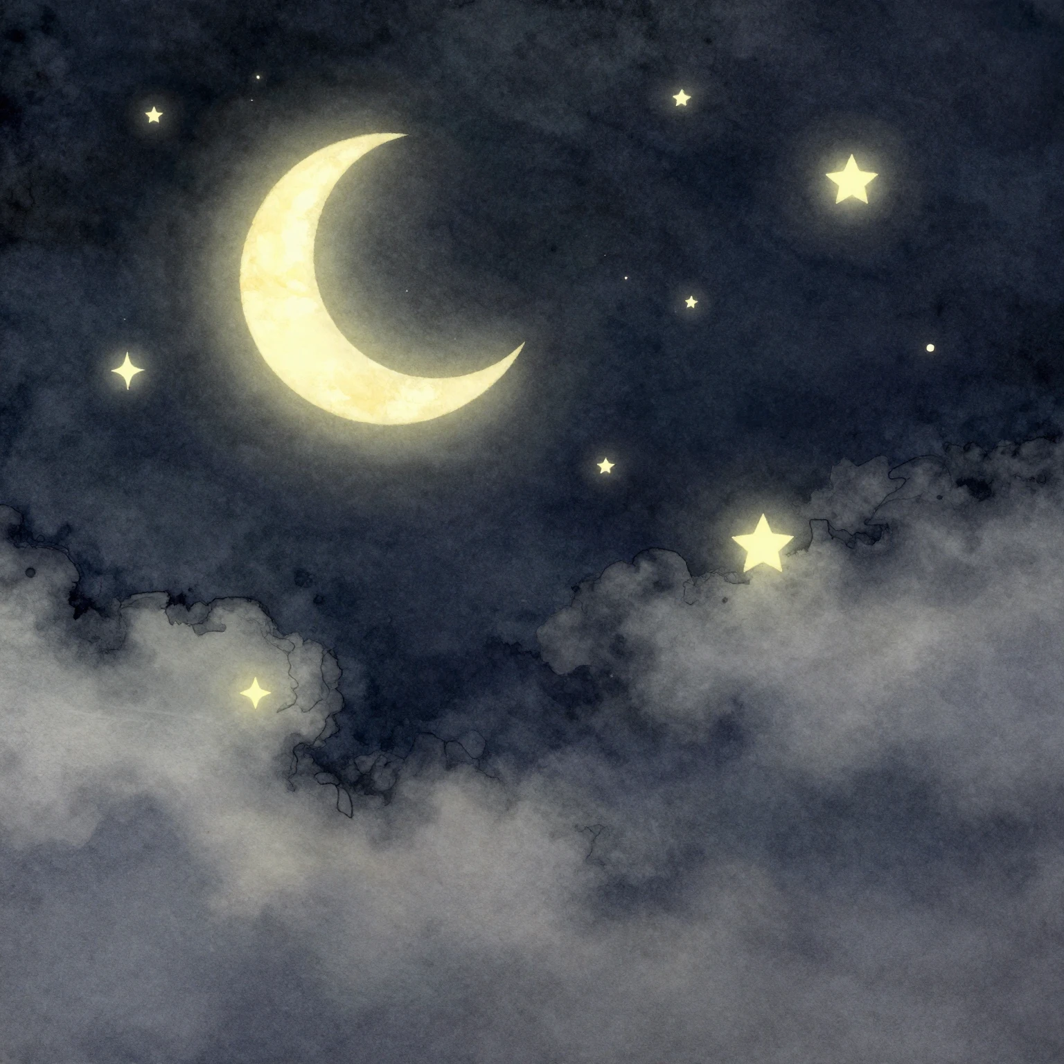 A watercolor painting of a dark night sky filled with glowin...