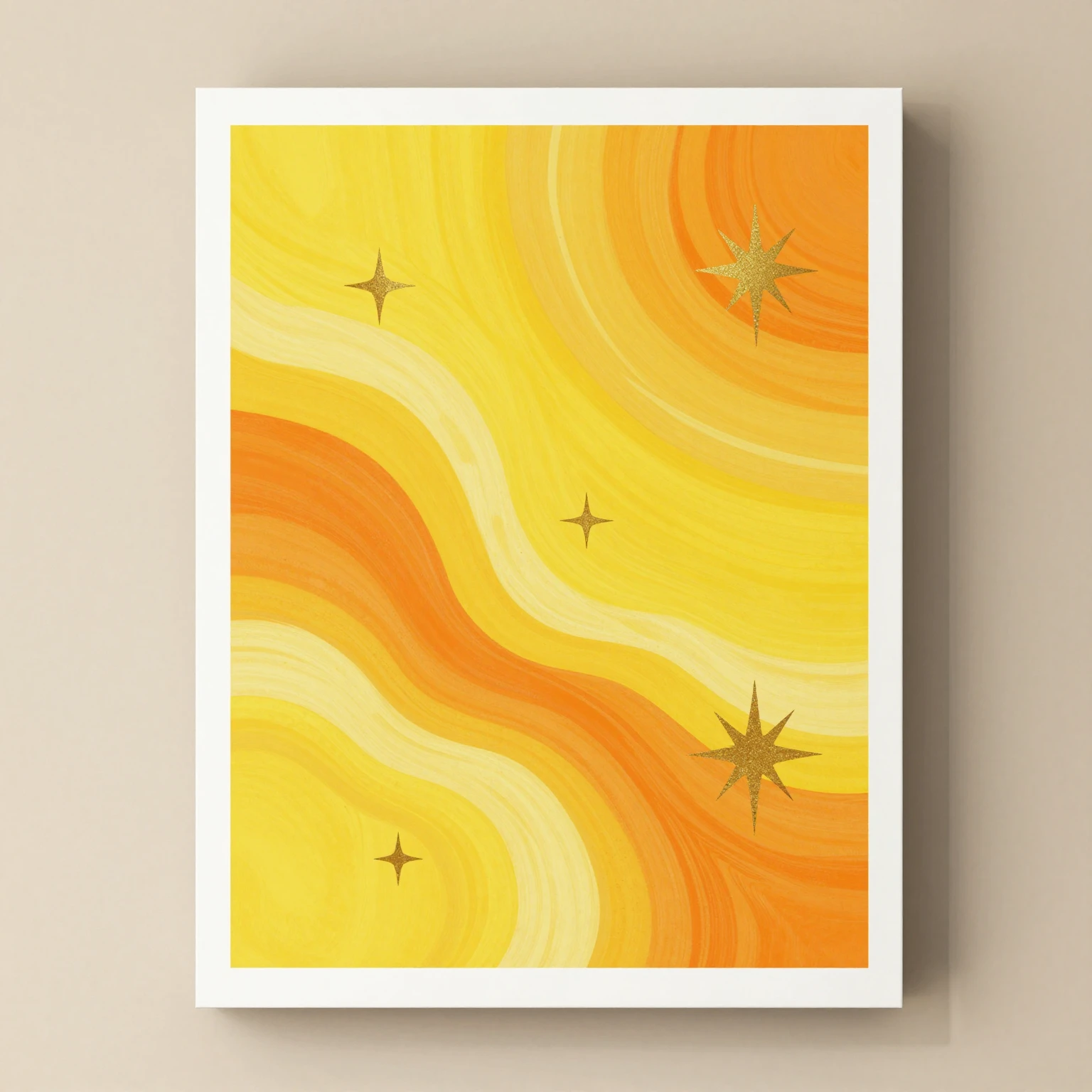 A colorful art print with bright yellow and orange abstract ...