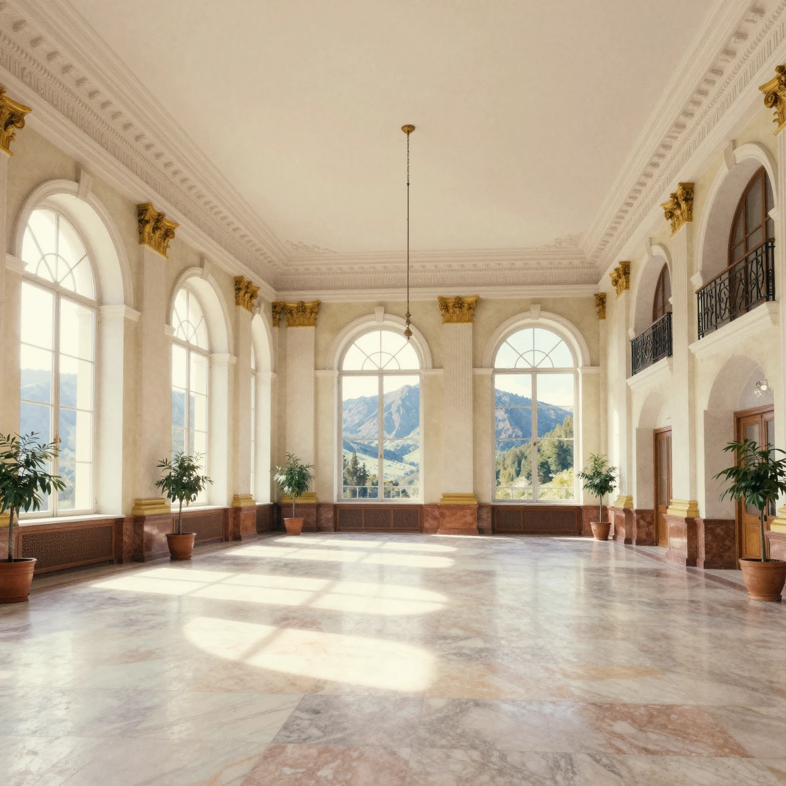 Interior of a 19th-century grand sanatorium hall with high c...