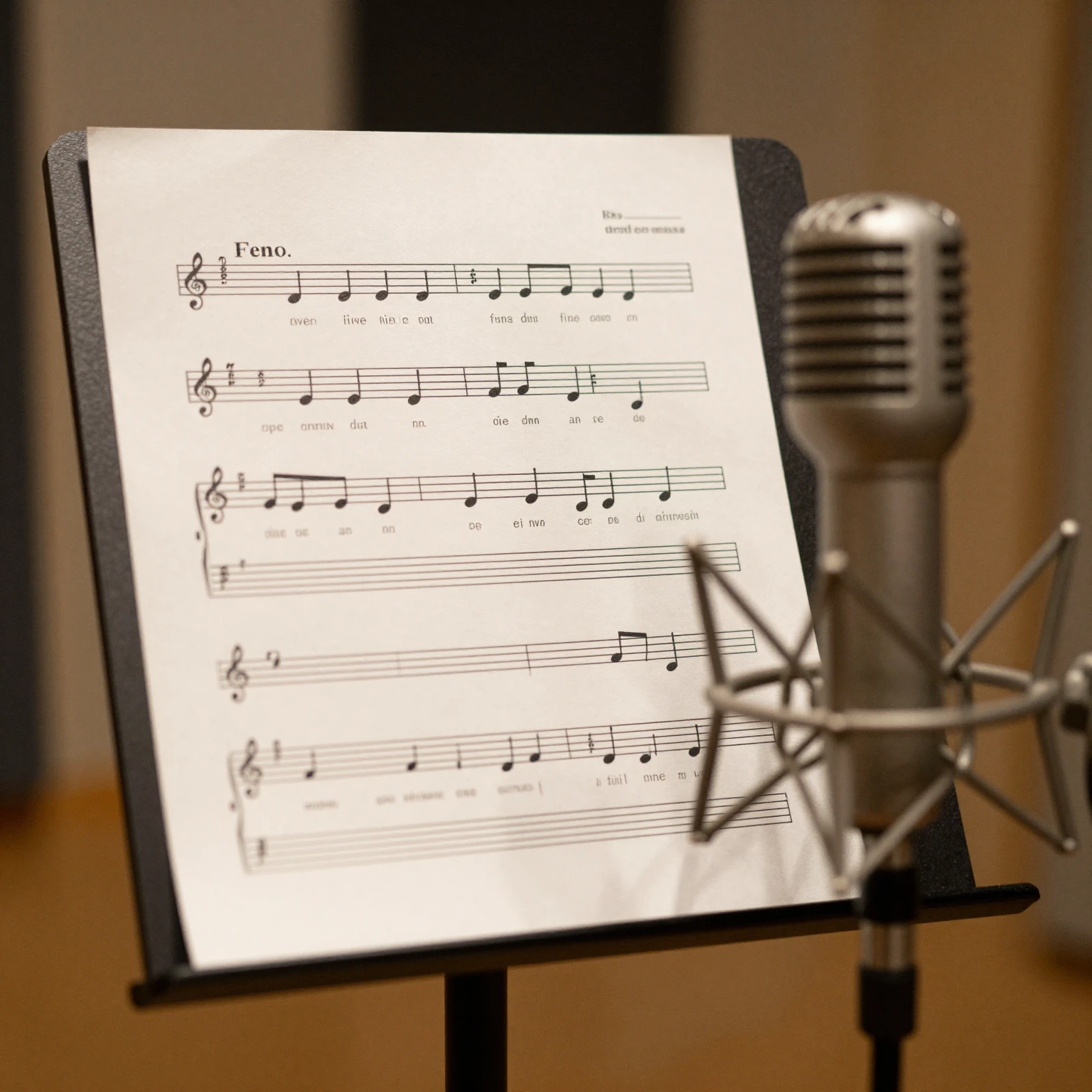 Sheet music with clearly visible French lyrics, placed on a ...