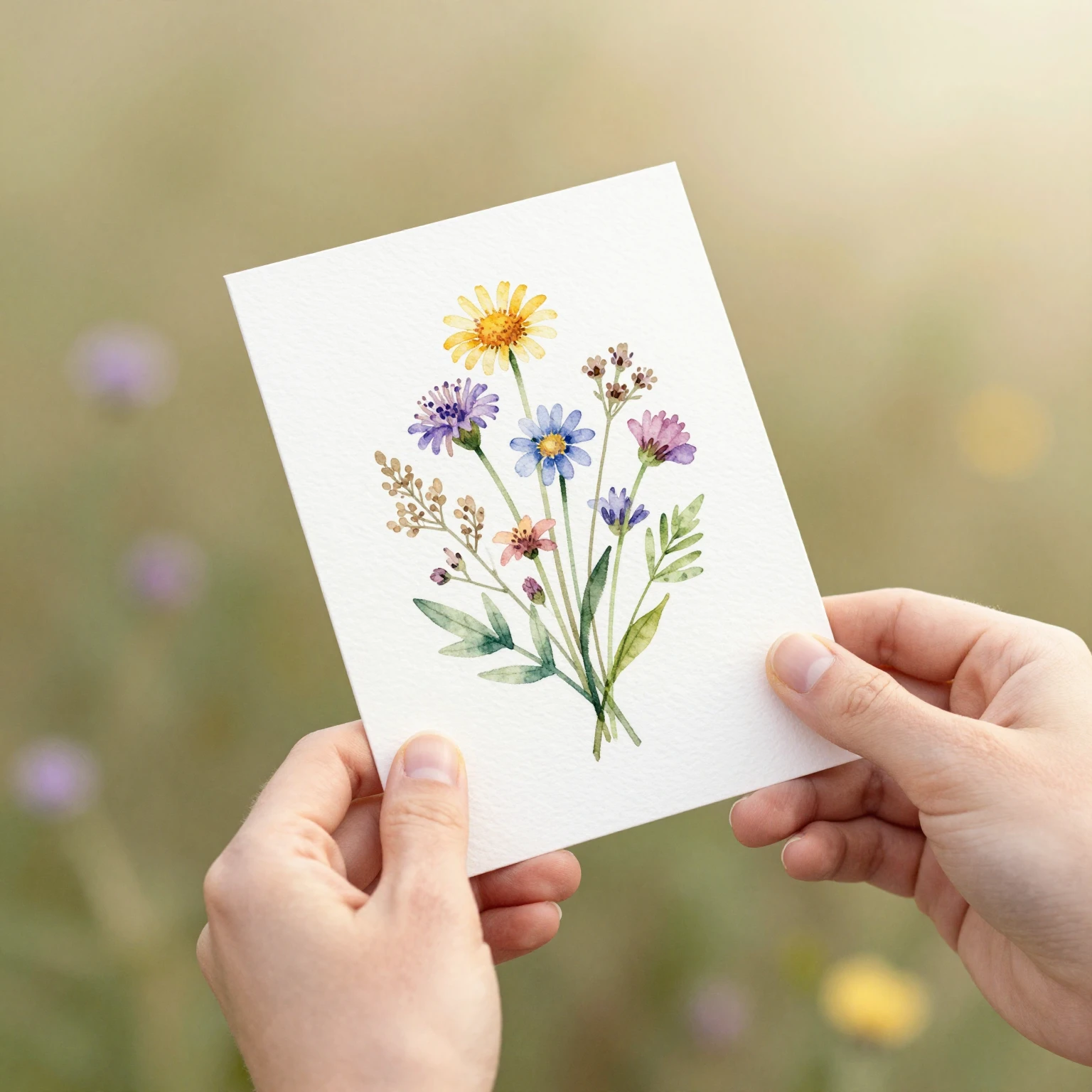 A gentle watercolor painting depicting hands holding a beaut...