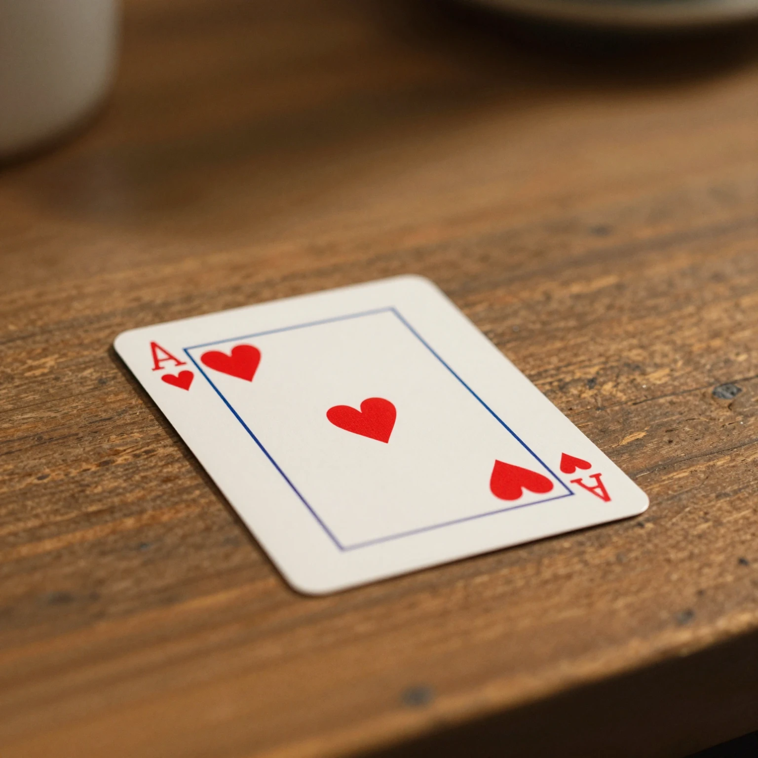 A single red playing card, a Queen of Hearts, lying on a wor...