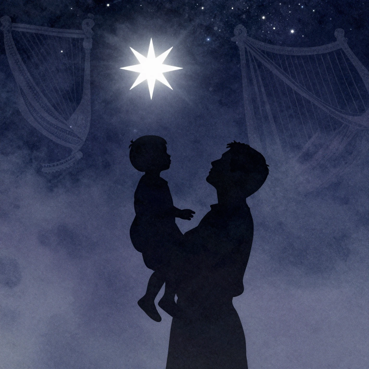 Vibrant watercolor style. Stylized silhouette of a parent ho...