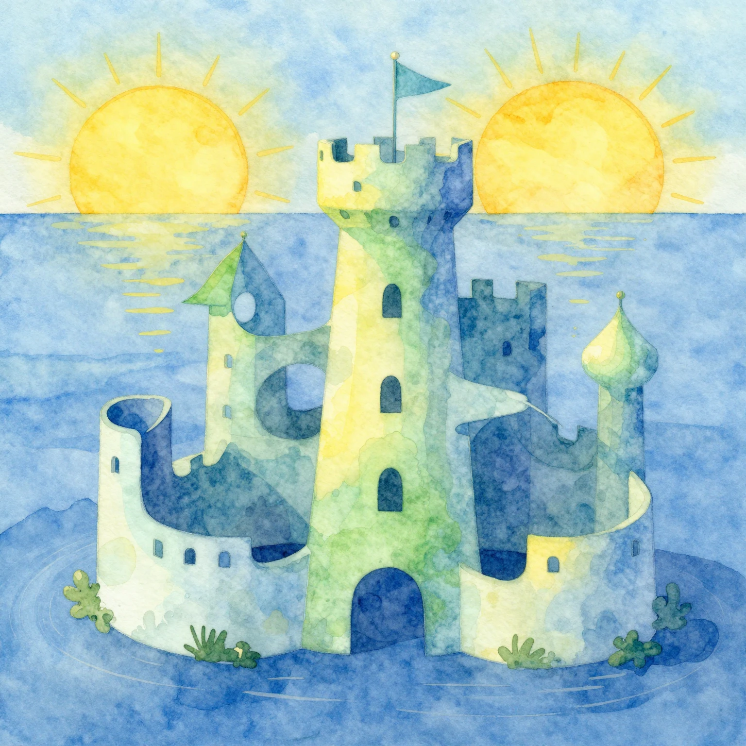 Vibrant watercolor illustration of an abstract structure, a ...