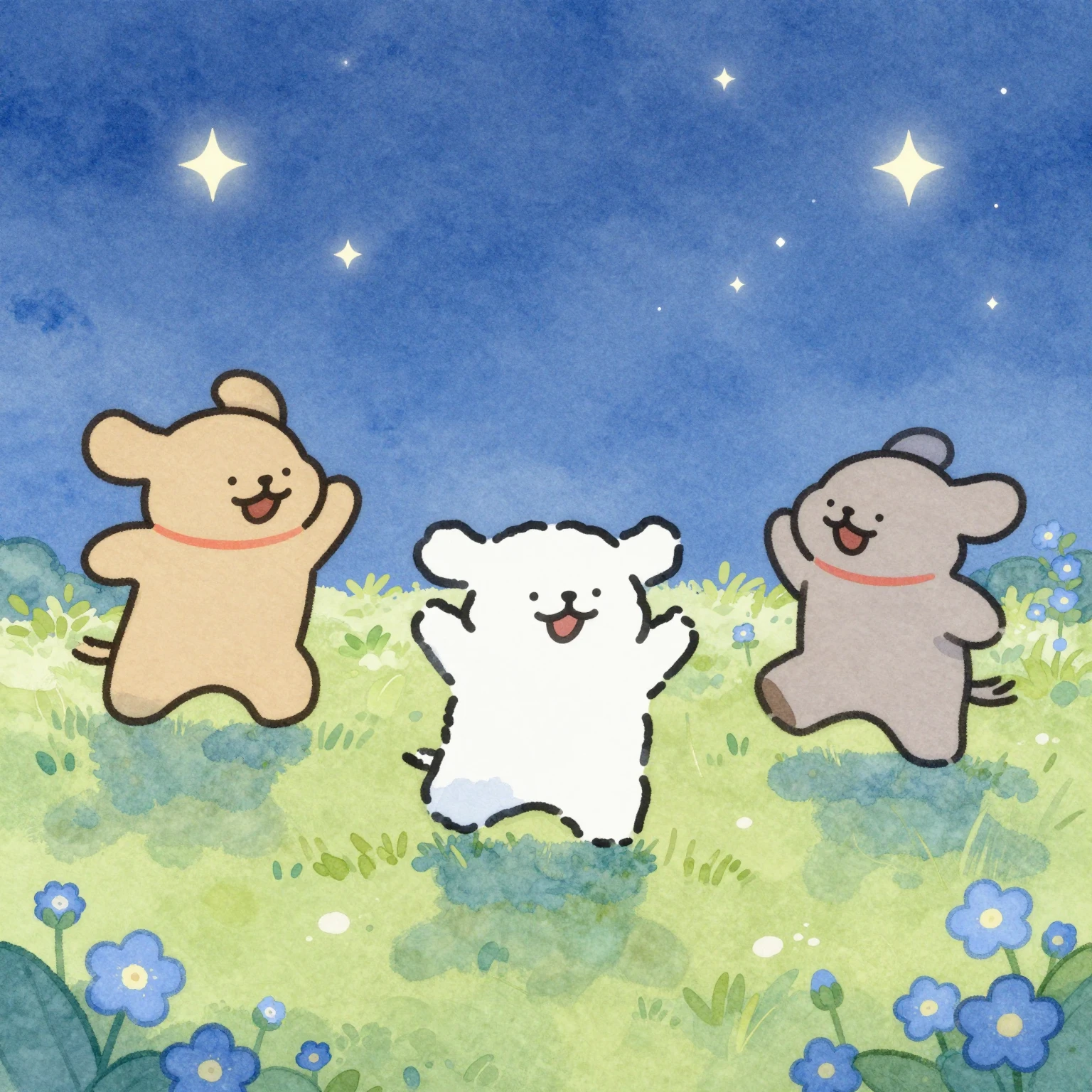 Watercolor style, cute cartoon style, silhouettes of dancing...
