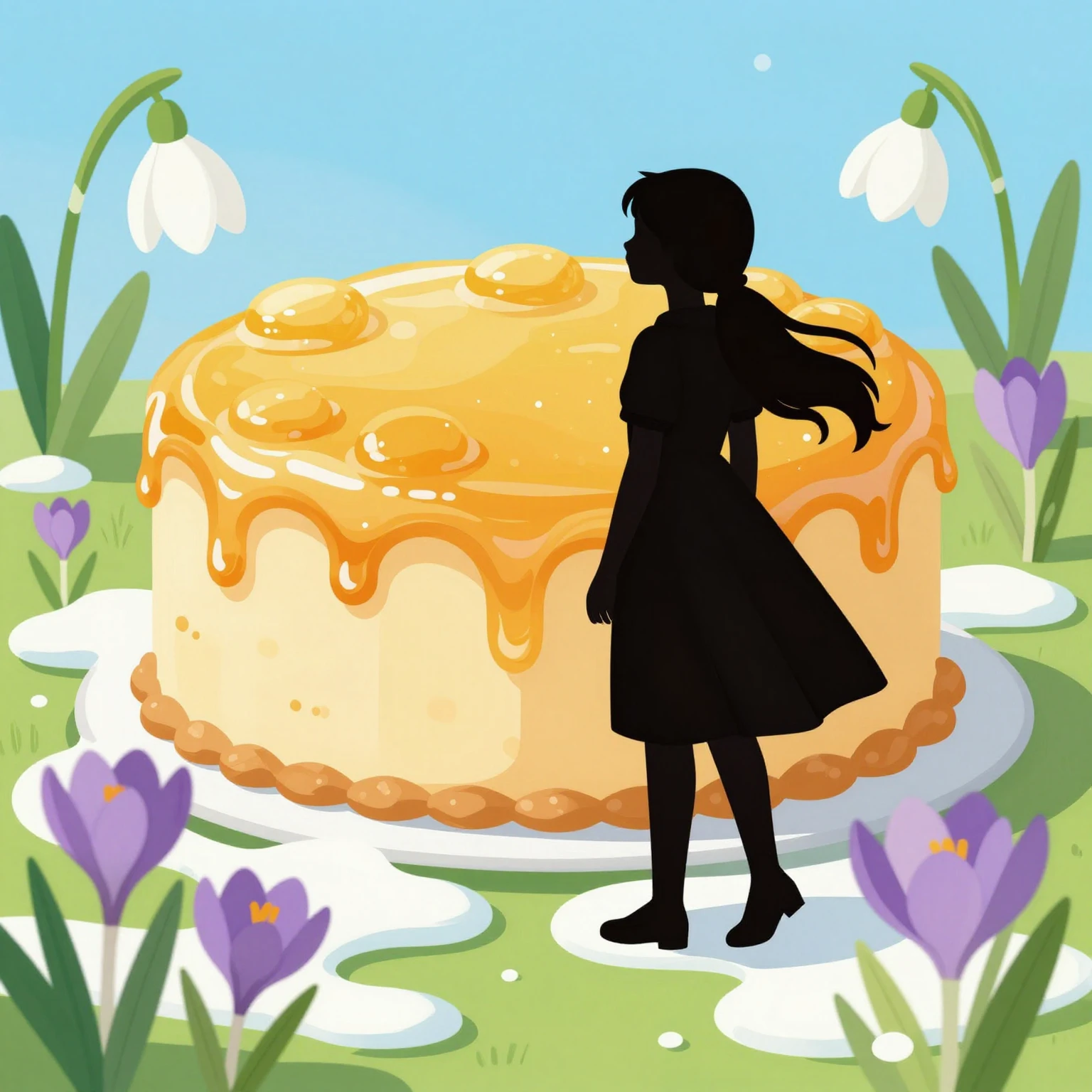 A stylized silhouette of a young girl, gracefully positioned...