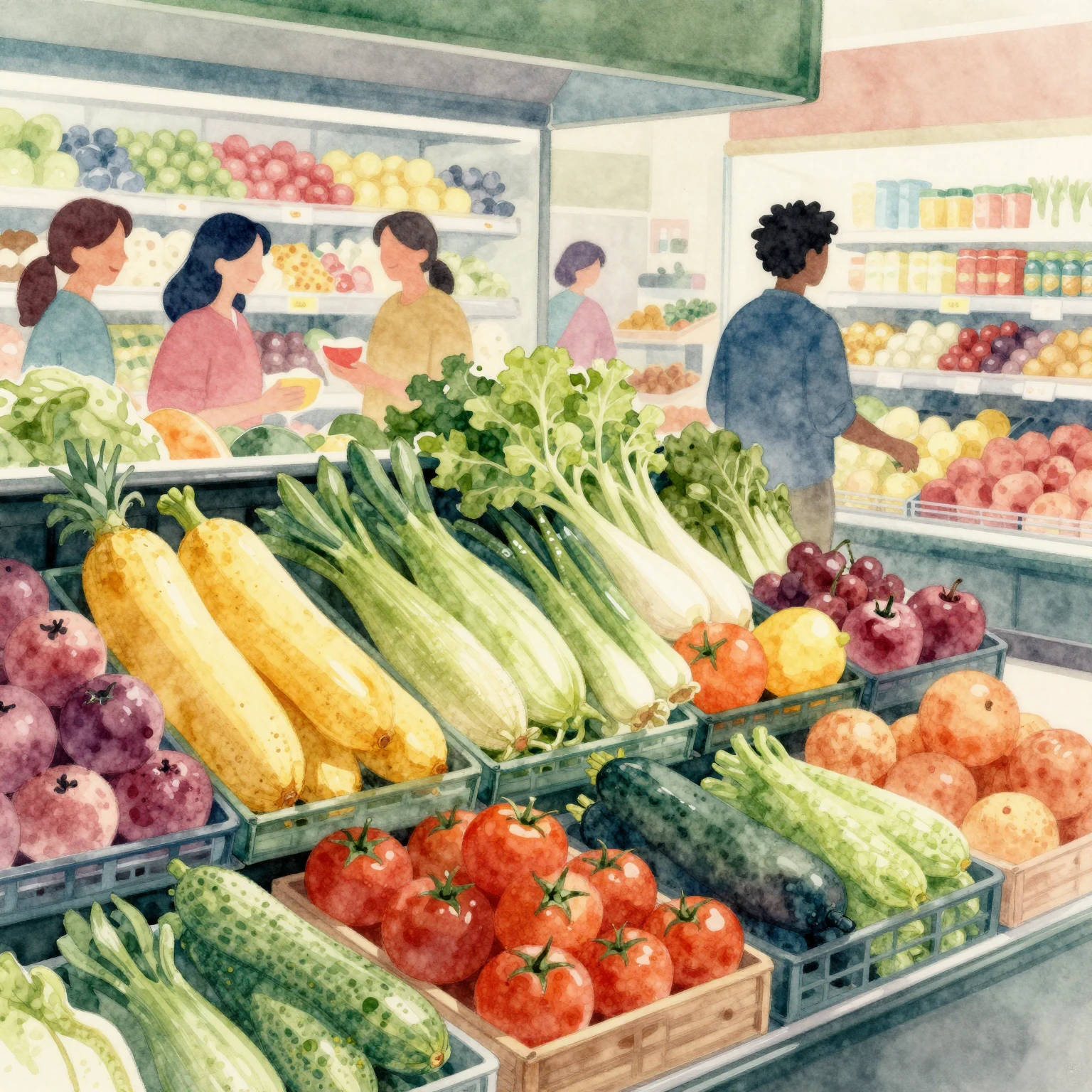A vibrant watercolor painting focusing on colorful displays ...