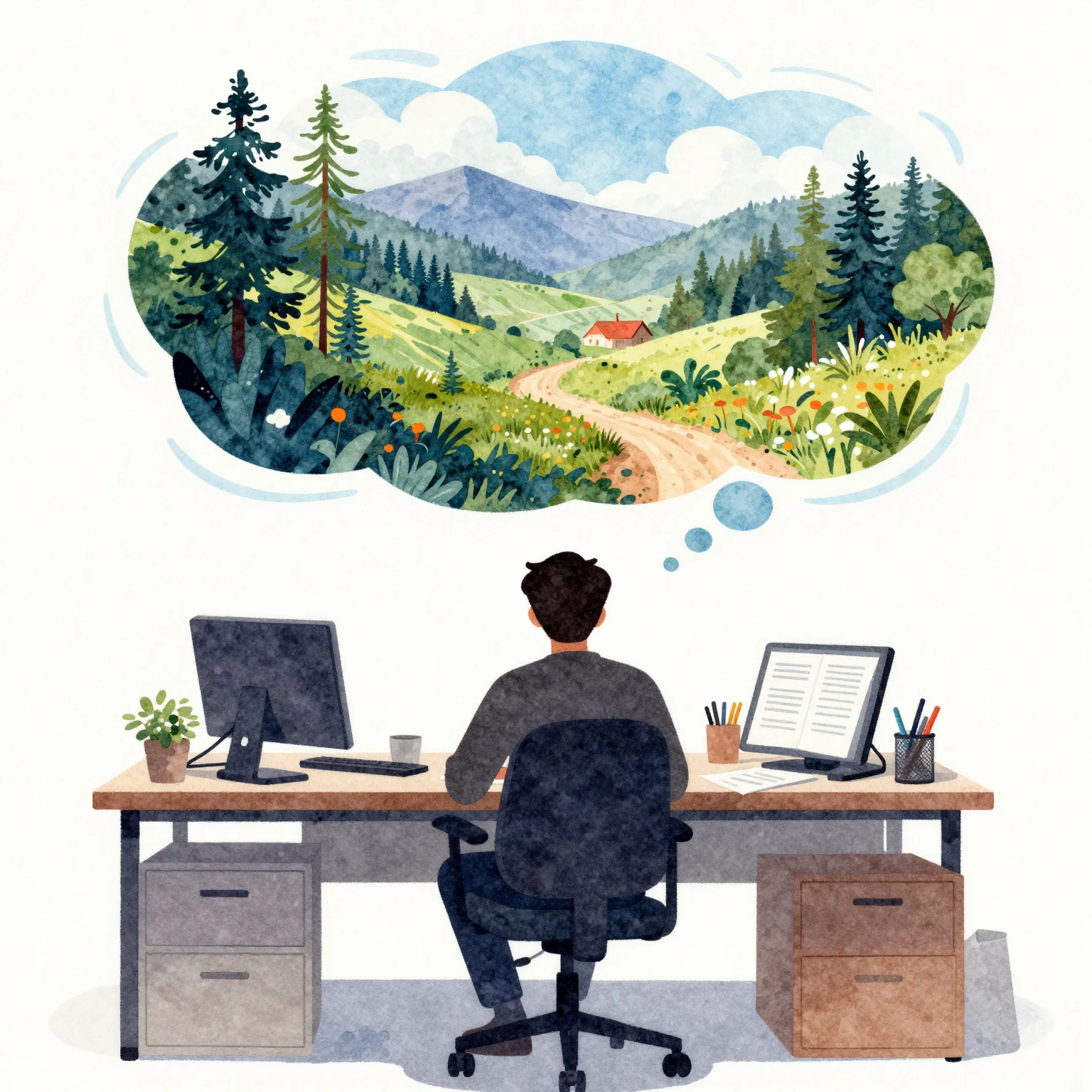 Vibrant watercolor illustration: a person's silhouette sitti...