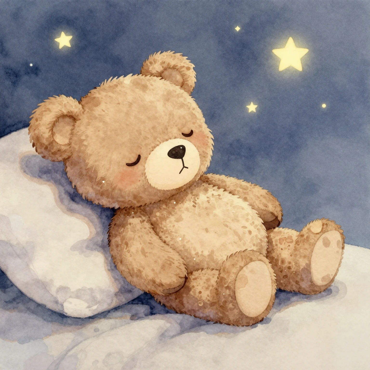 A cute teddy bear, watercolor style, in a peaceful and dream...