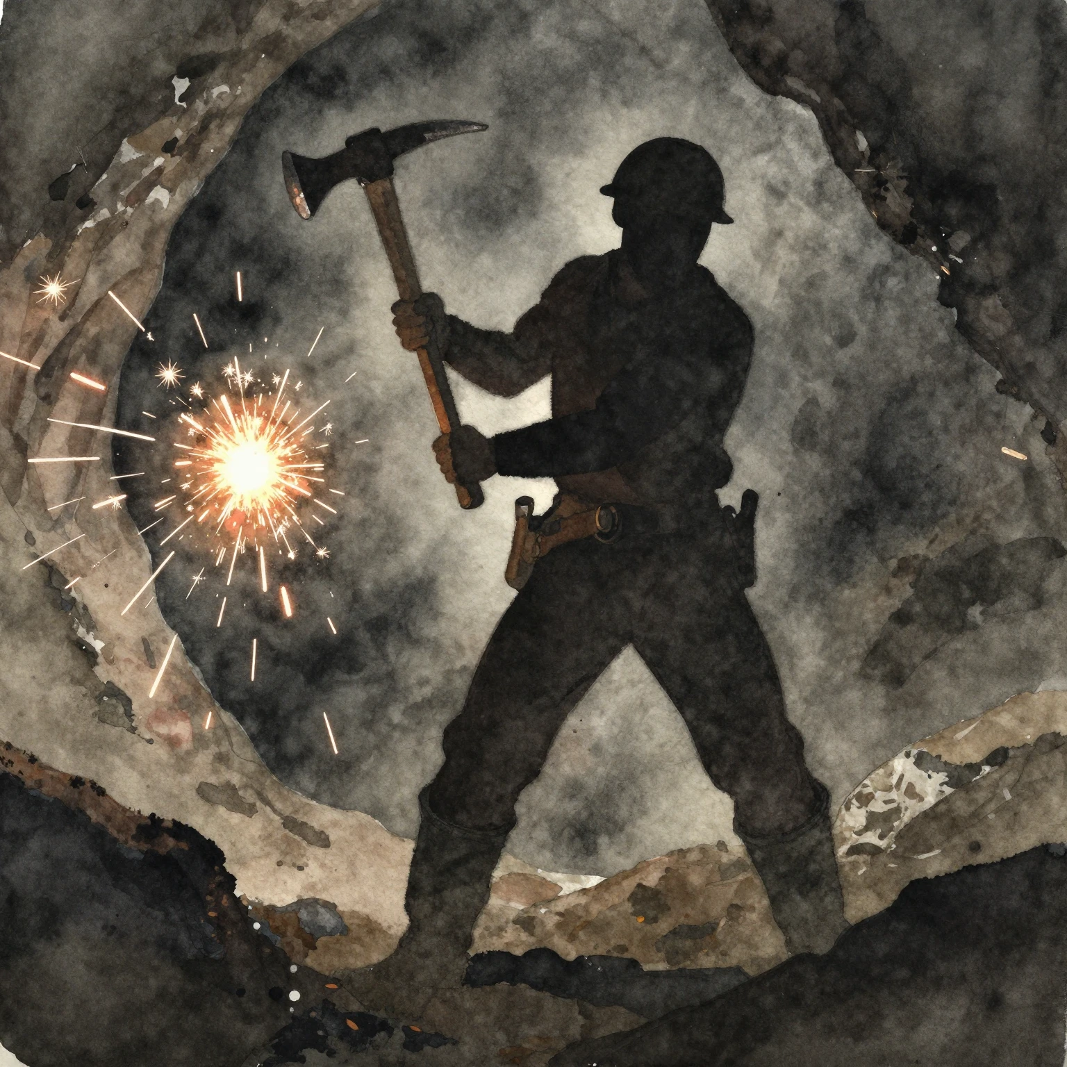 A watercolor painting of a strong silhouette of a person, a ...