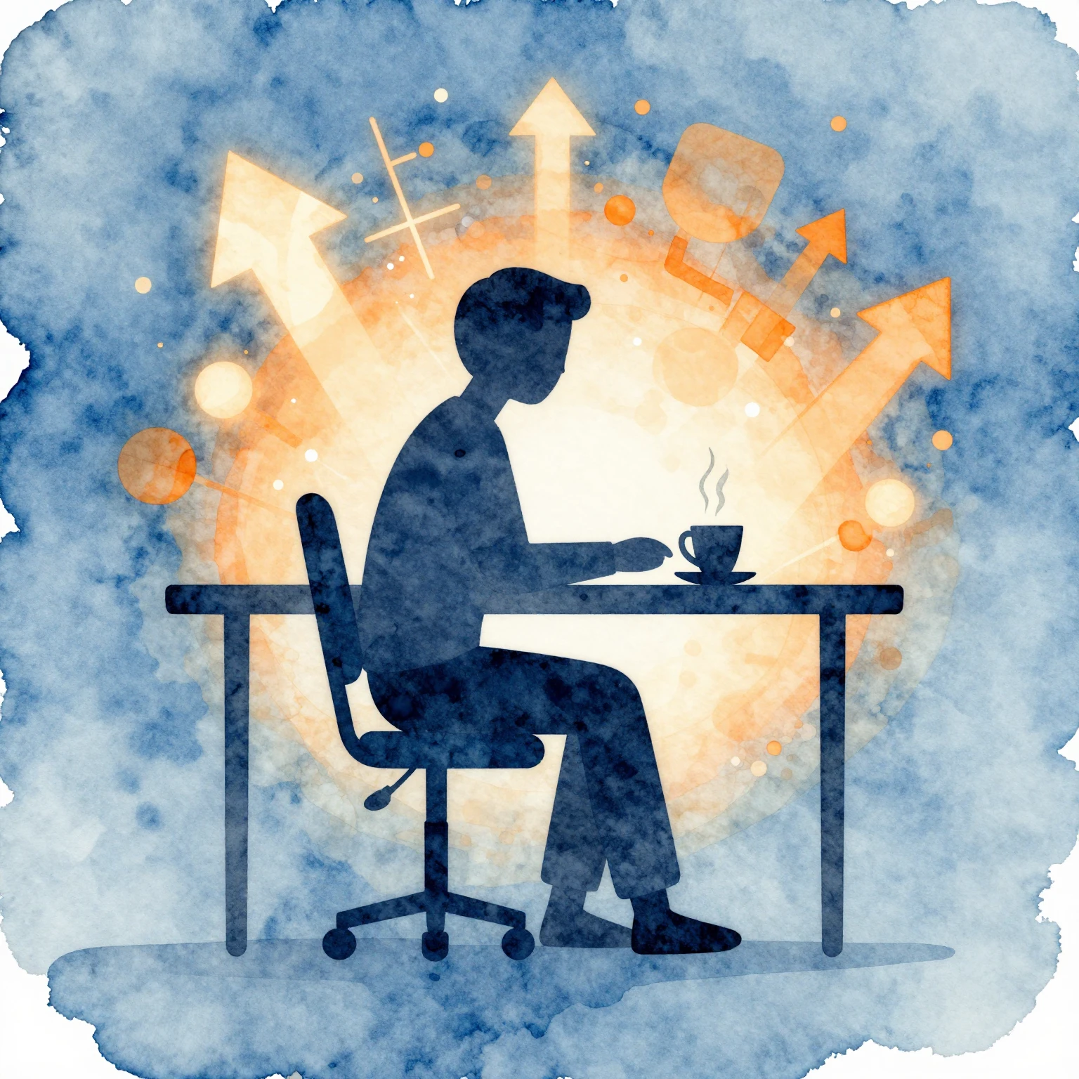 Watercolor style. A stylized silhouette of a person sitting ...