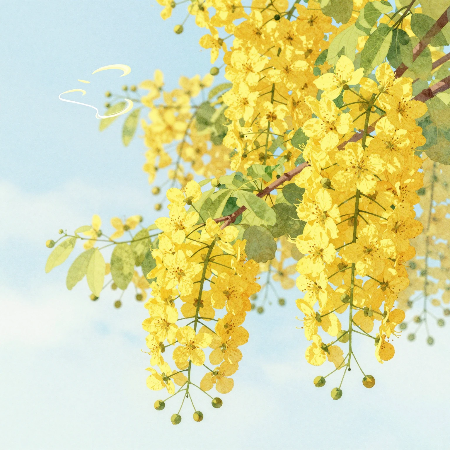 Vibrant watercolor folk art illustration focusing on bloomin...