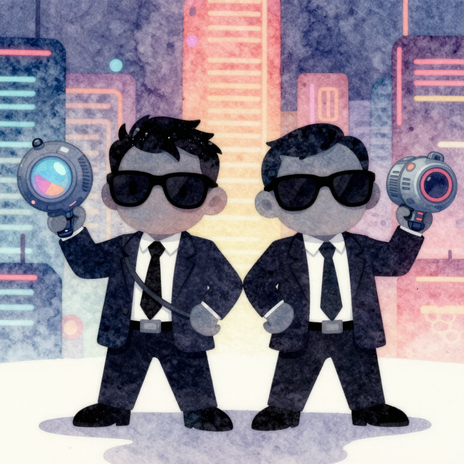 Watercolor and Pop Art style illustration. Silhouettes of tw...