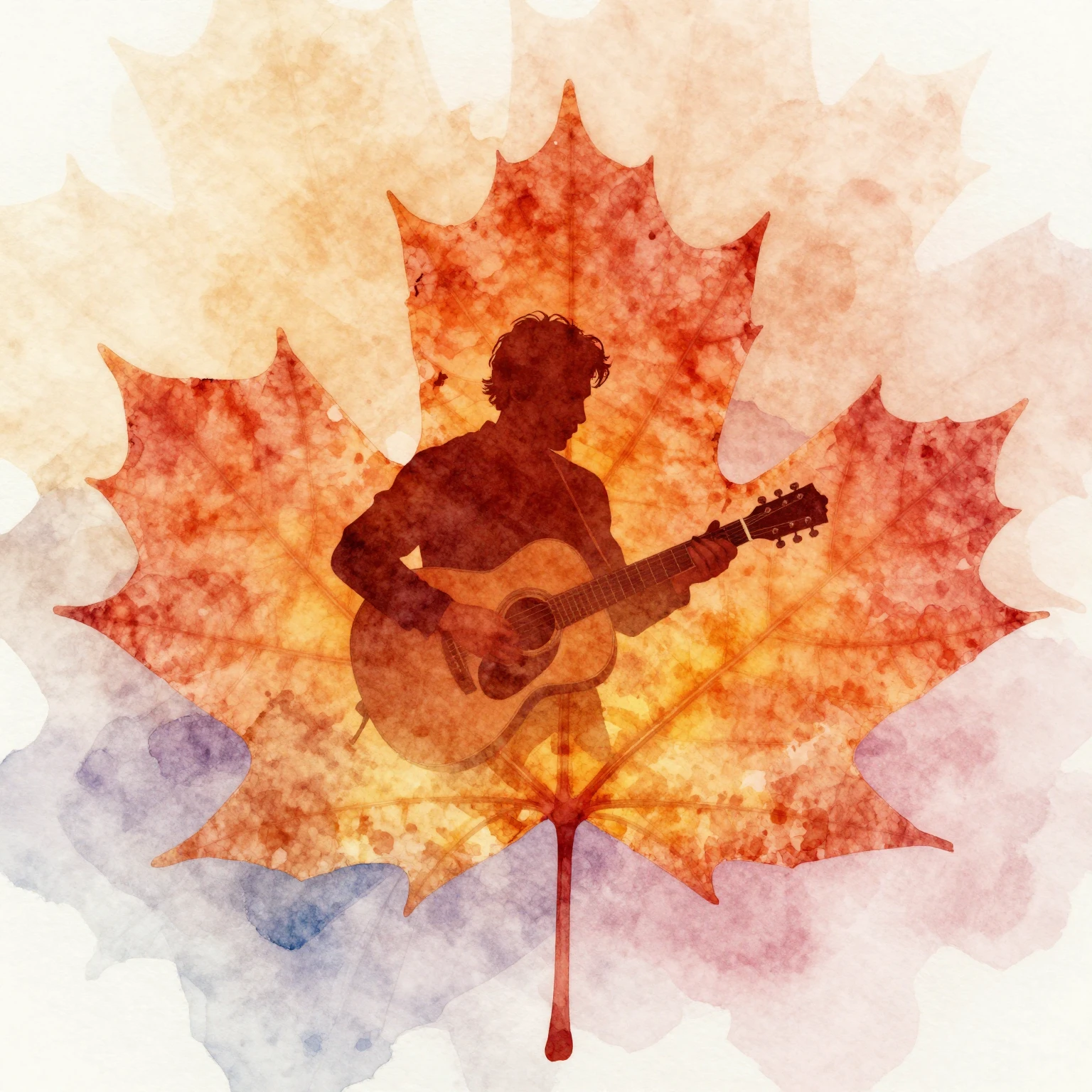 Vibrant watercolor style image featuring a prominent maple l...