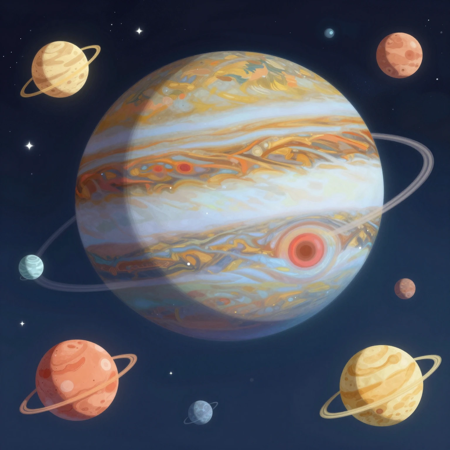 A vibrant, playful illustration of a large, striped, colorfu...