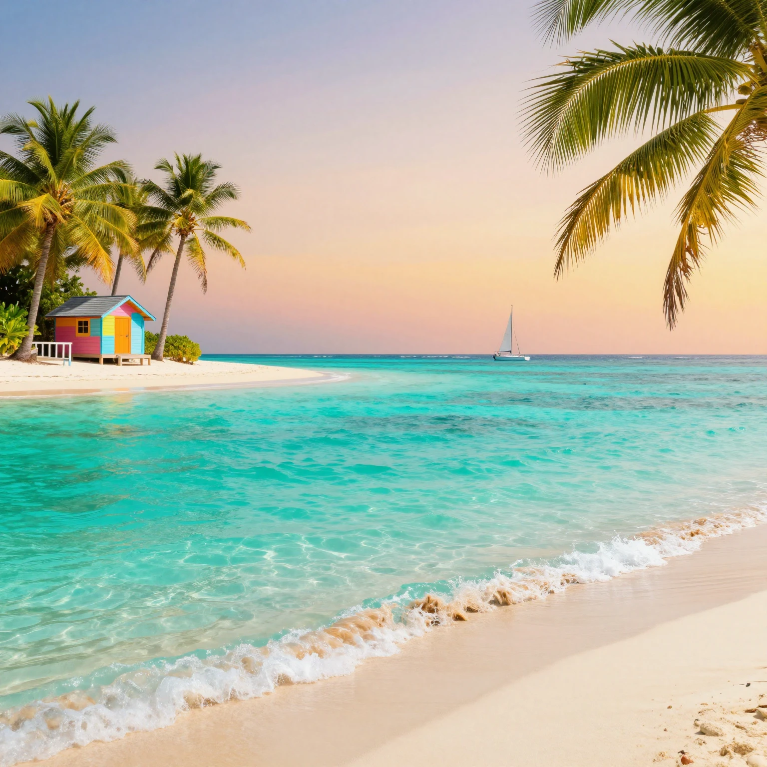 A vibrant, dreamy landscape depicting a perfect vacation. Im...