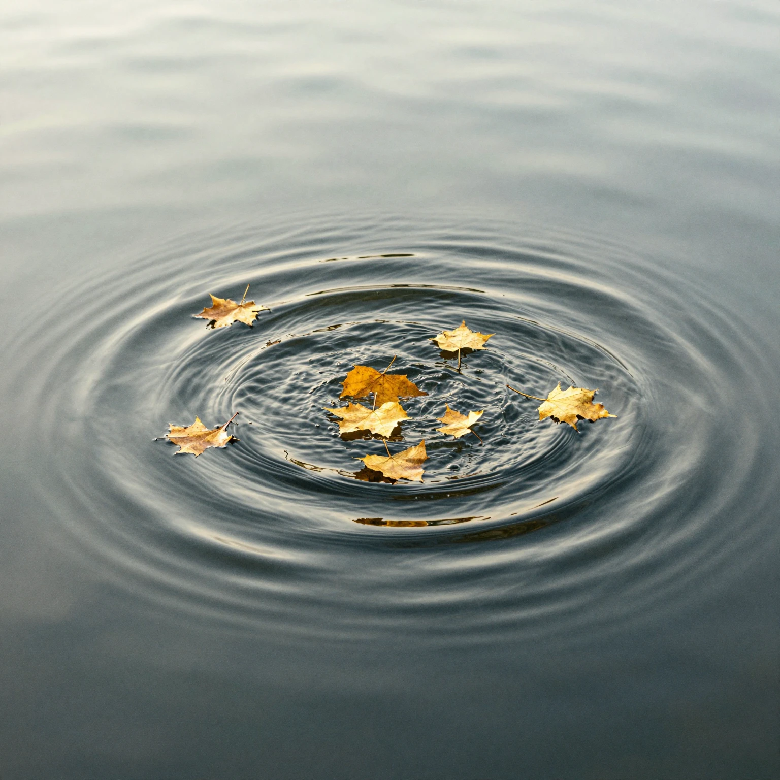 A rhythmic pattern of concentric circles on a calm lake surf...
