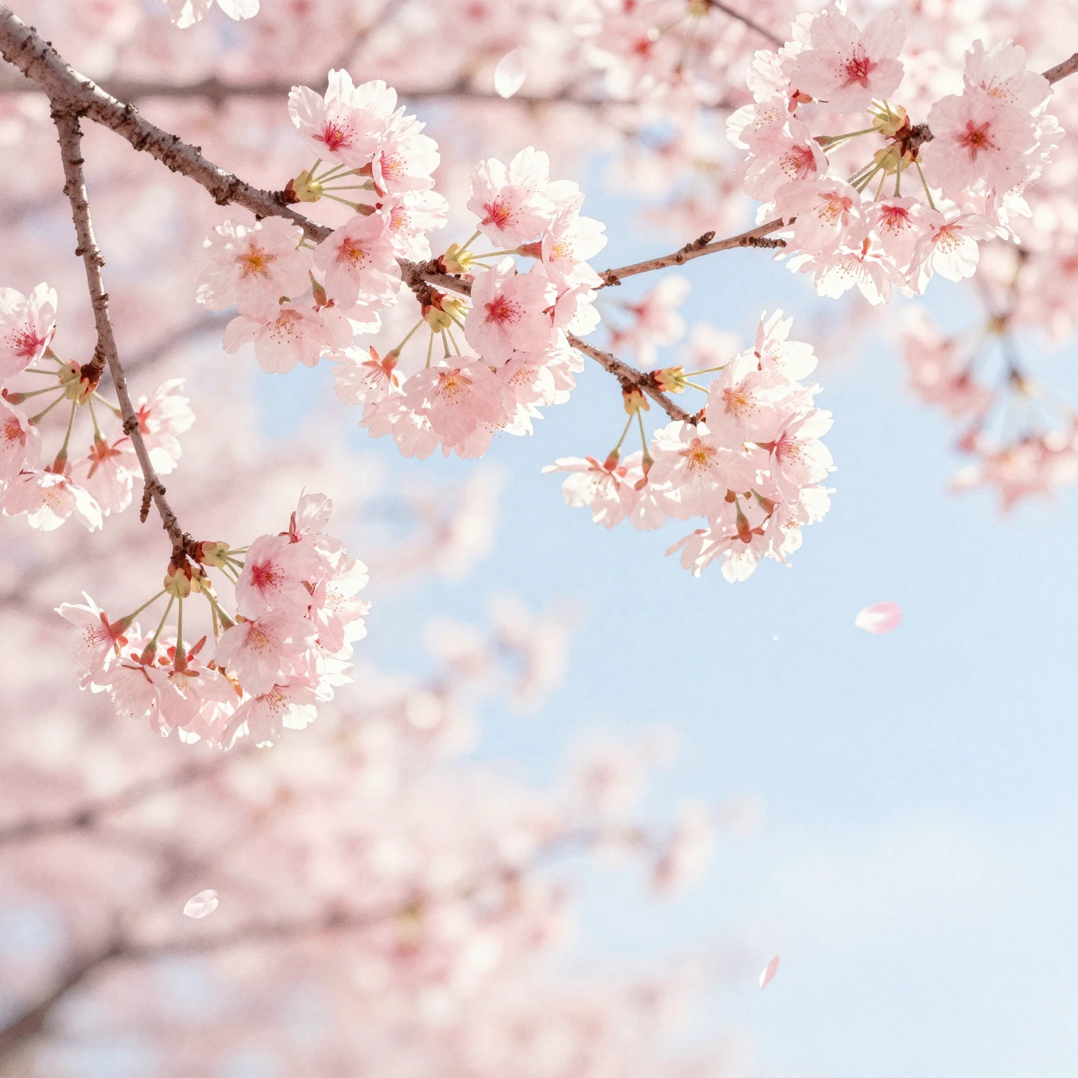 A serene watercolor painting of cherry blossom branches in f...