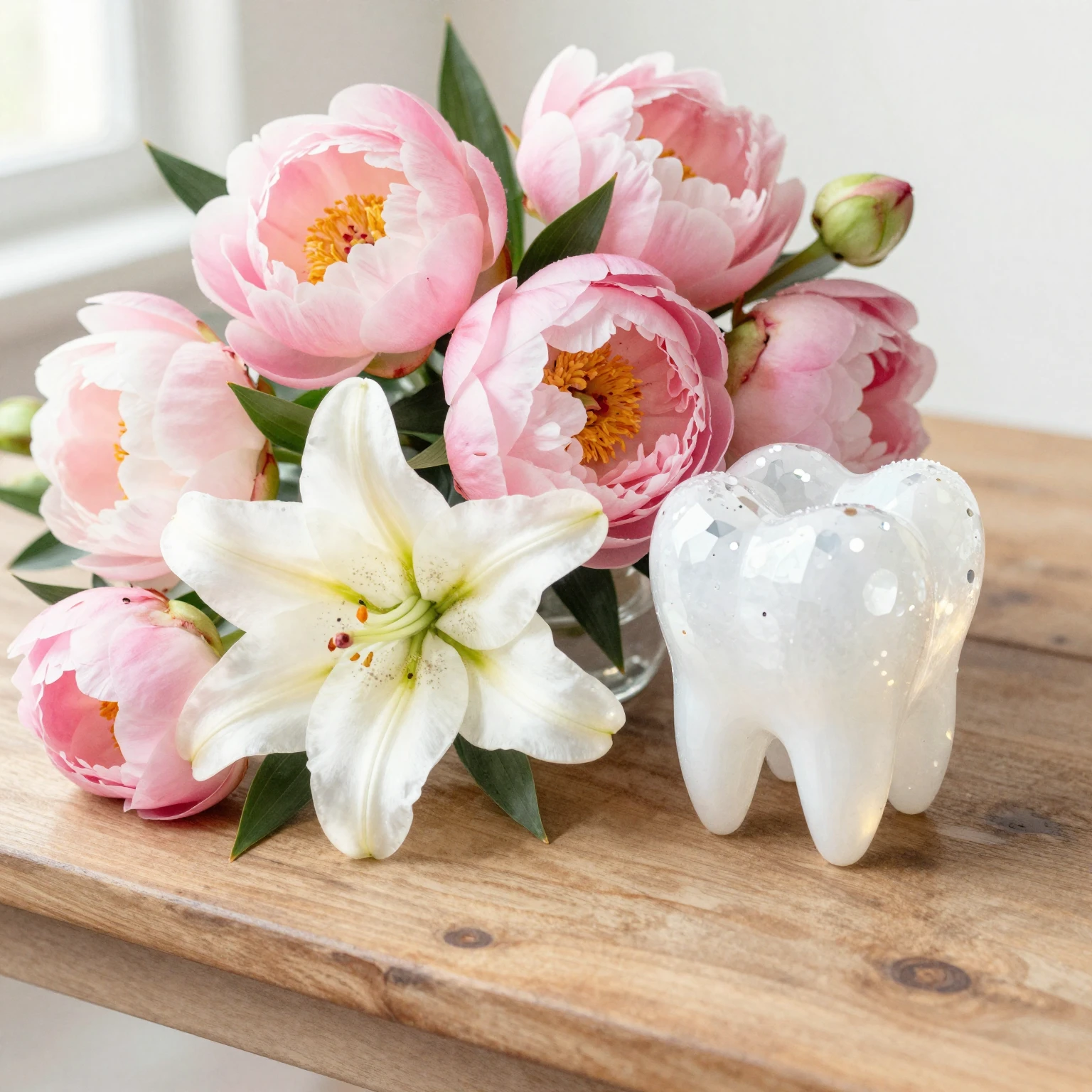 Watercolor style. A beautiful bouquet of pink peonies and wh...