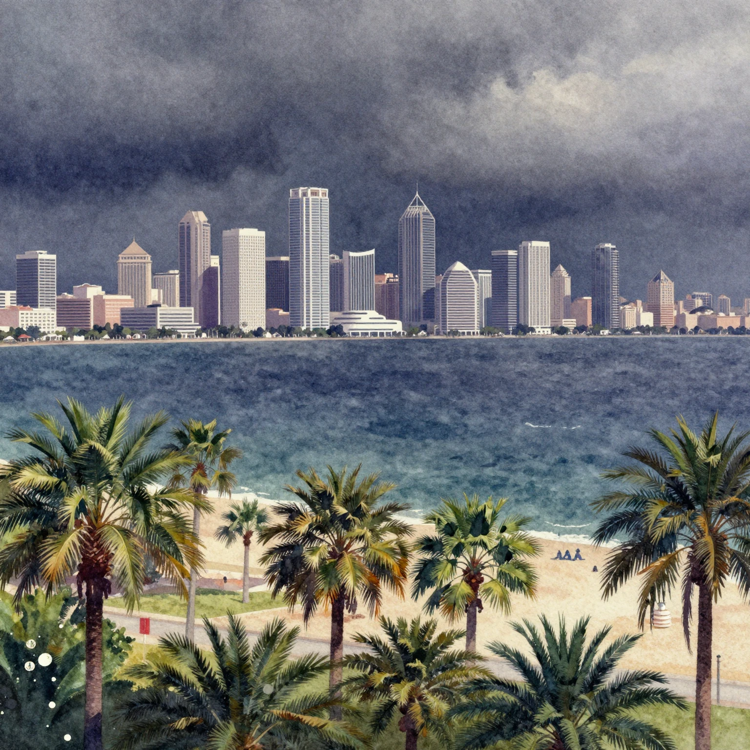 A faint, shimmering silhouette of a luxurious, sun-drenched ...