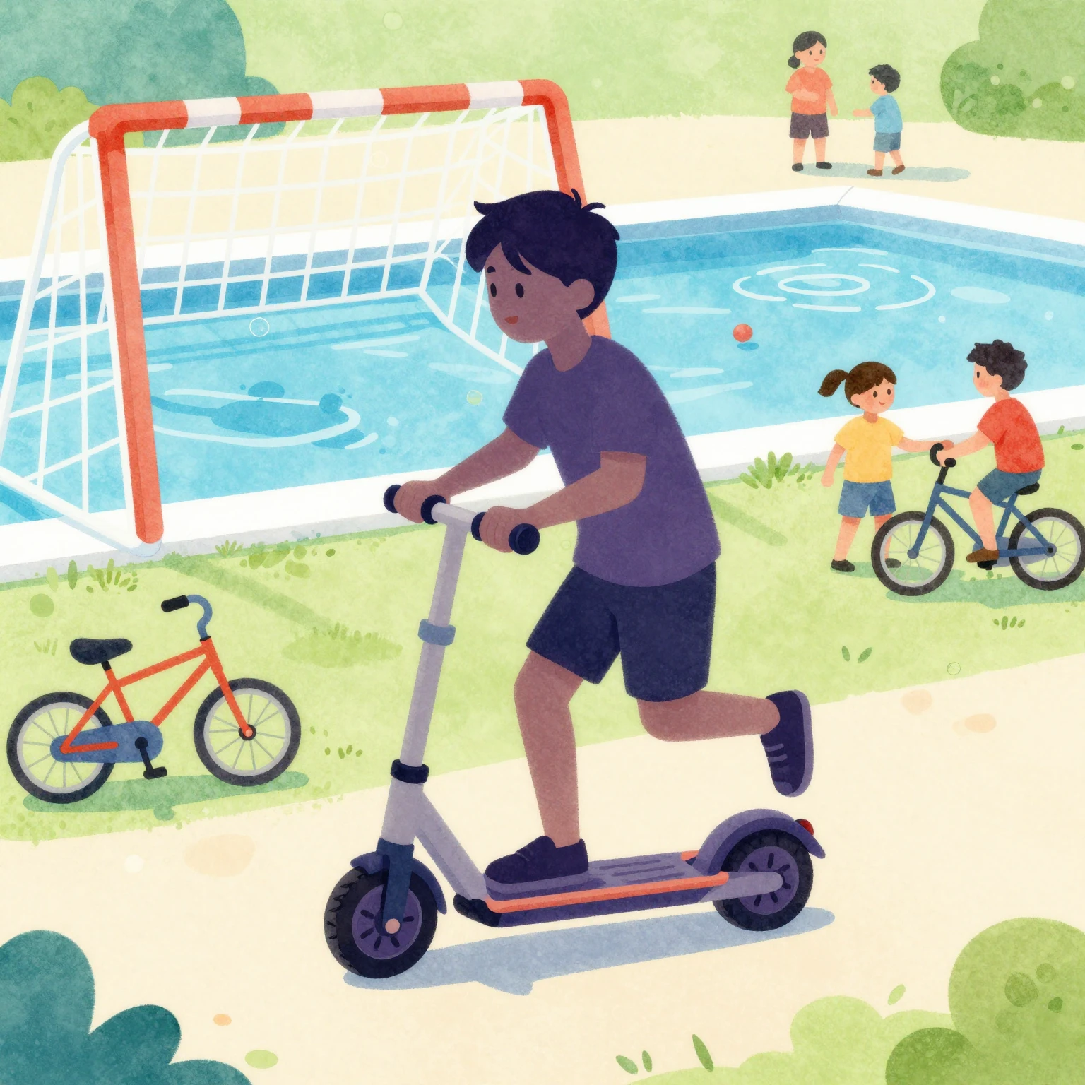 Vibrant watercolor illustration depicting sports for kids. F...