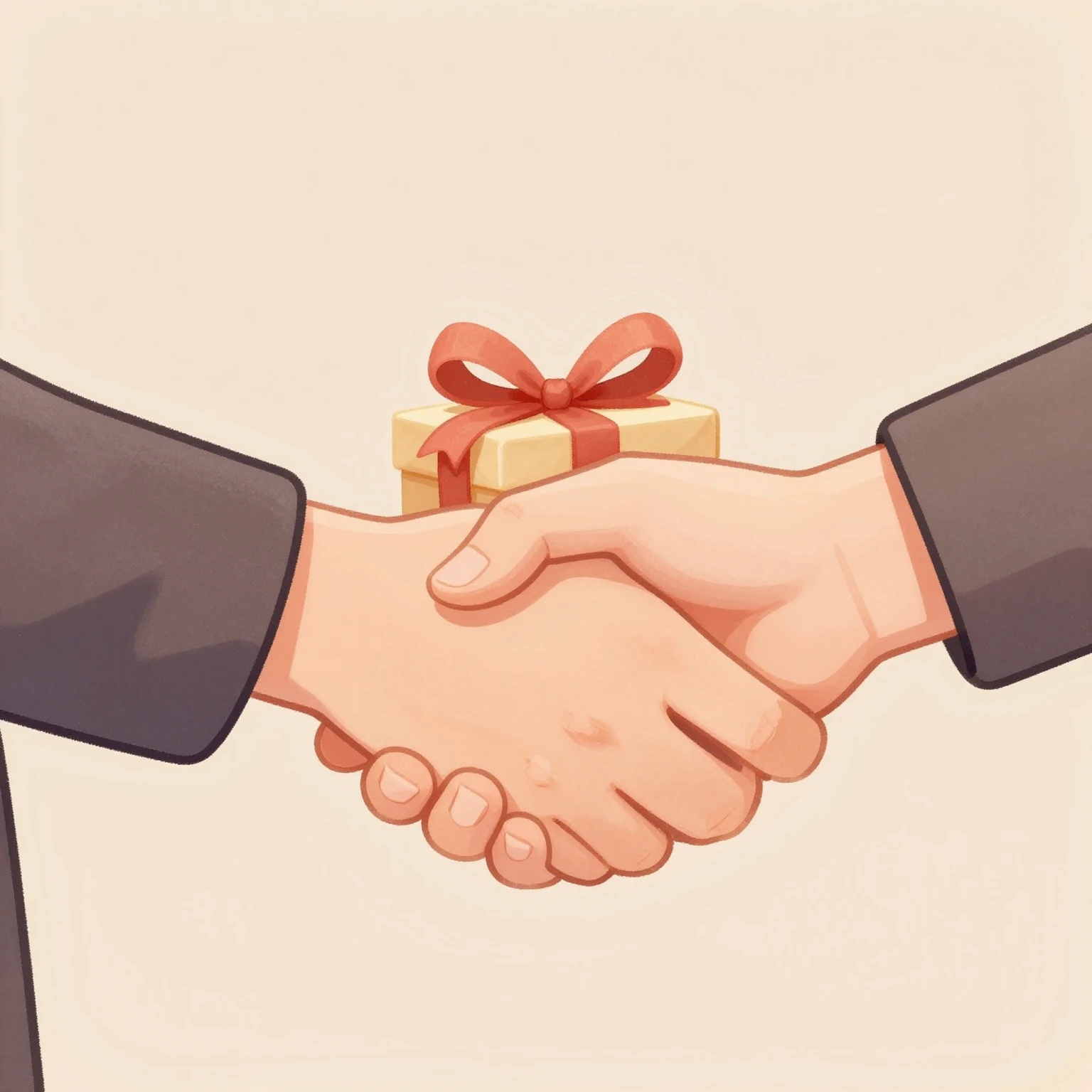 A warm, inviting illustration of hands shaking or a small gi...