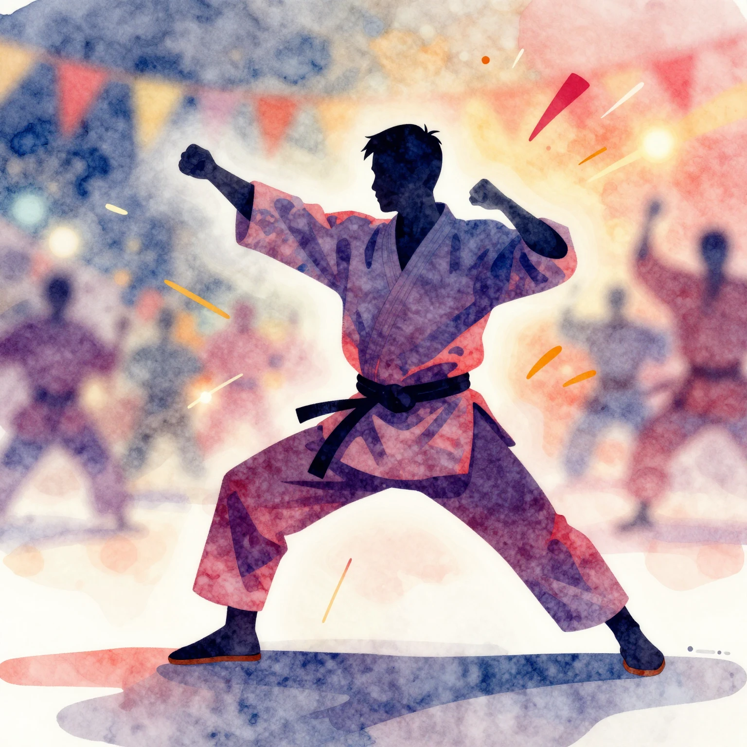 Vibrant watercolor illustration. Stylized silhouette of a ma...