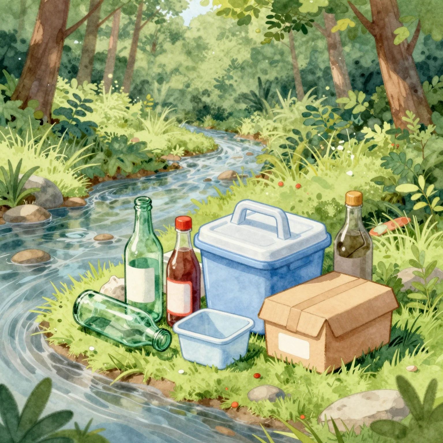 A vibrant watercolor illustration focusing on a small, neatl...