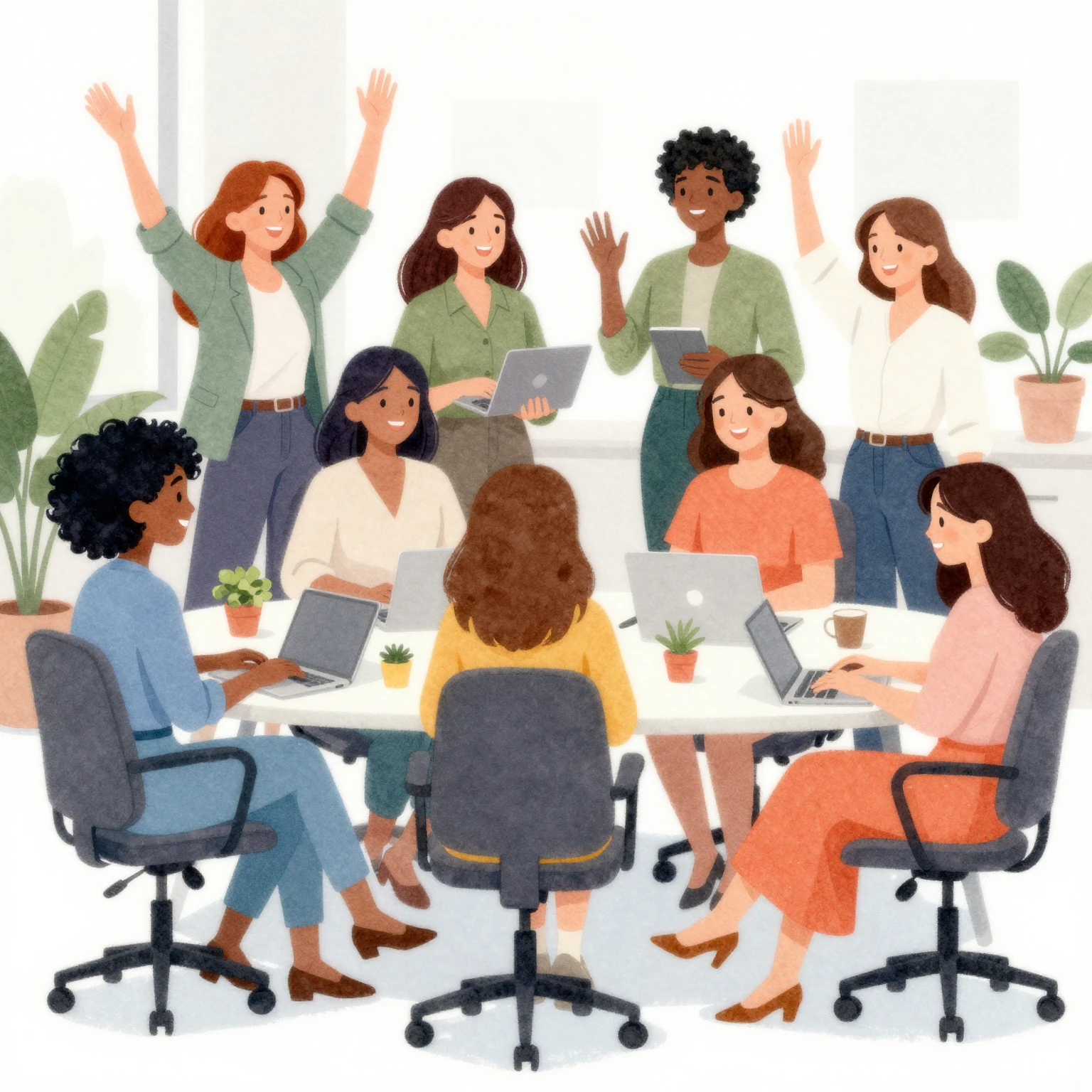 Vibrant watercolor illustration of a diverse group of women ...