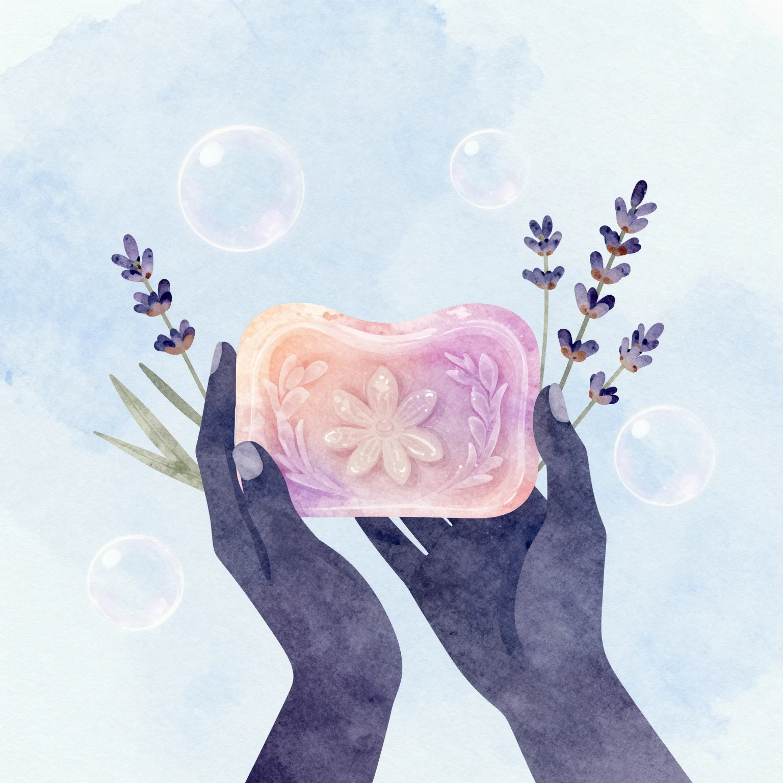 Watercolor style. A silhouette of hands holding a beautifull...
