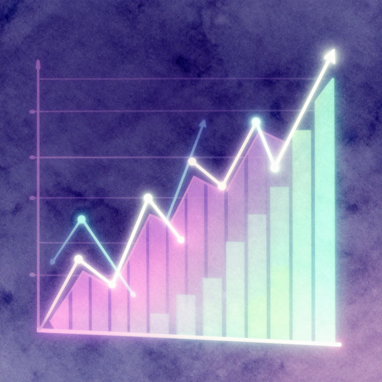Watercolor style. Abstract glowing economic charts and graph...