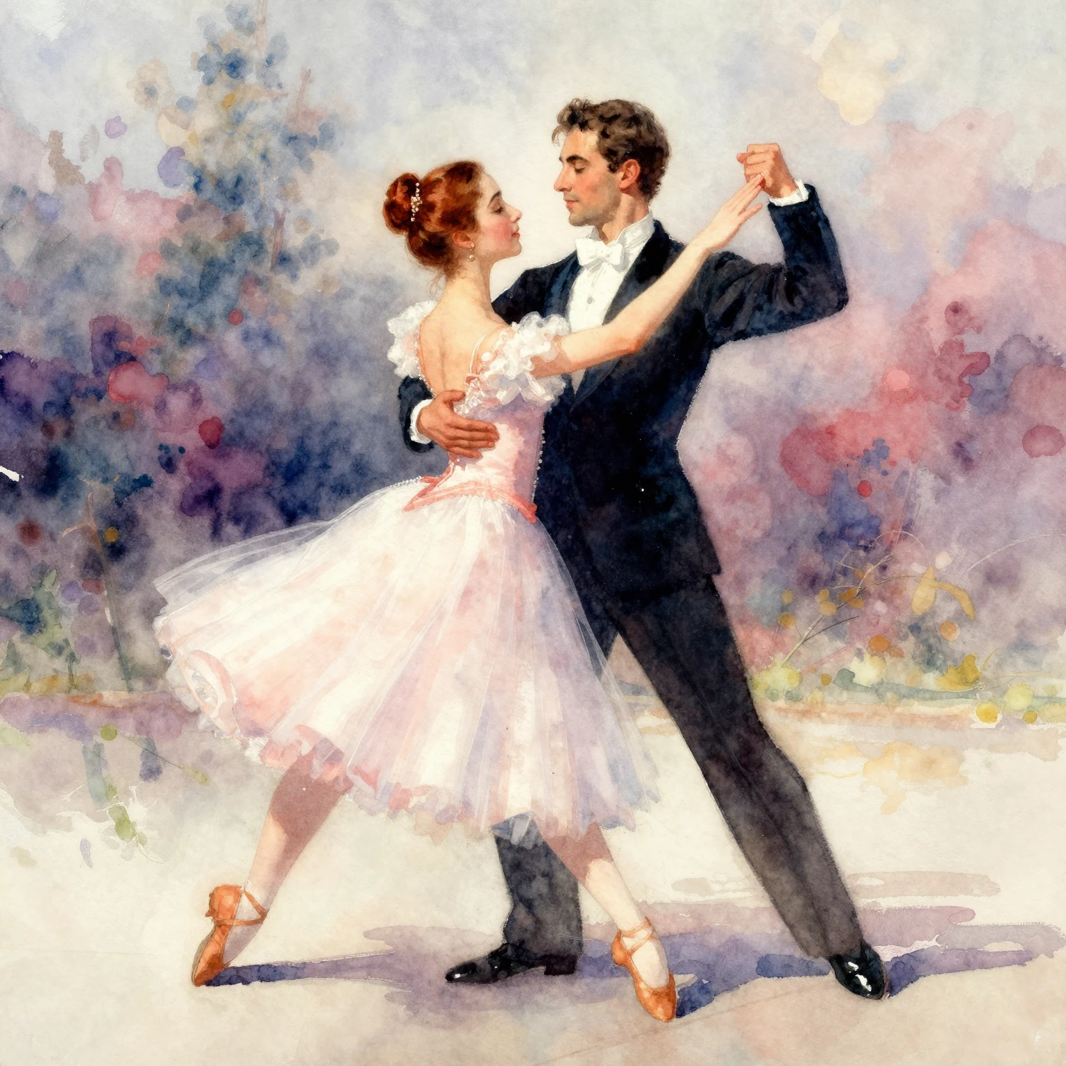 A vibrant watercolor painting in classical art style depicti...