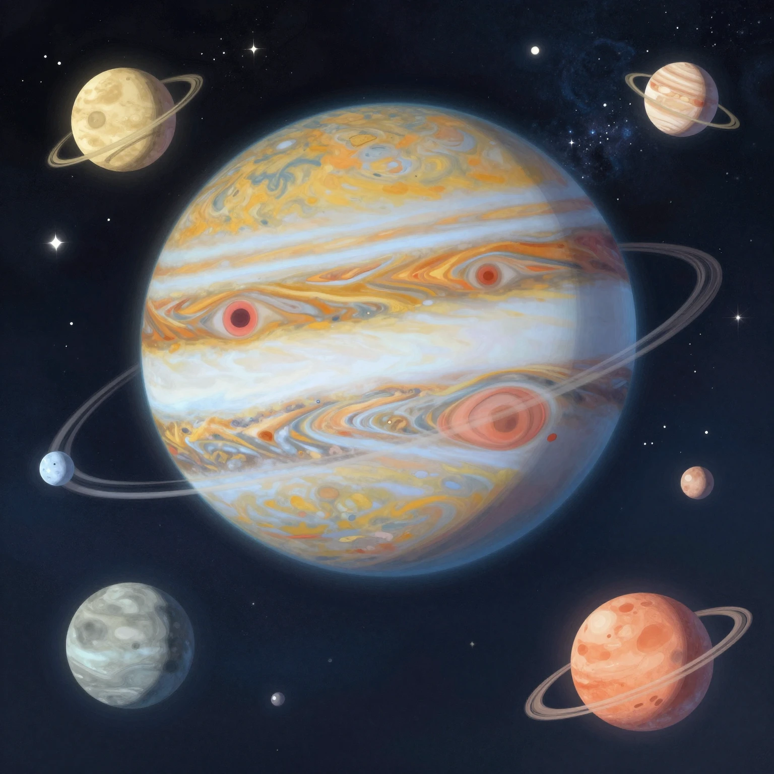 A vibrant, playful illustration of a large, striped, colorfu...