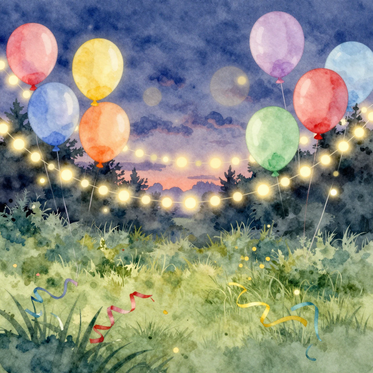 Watercolor style festive outdoor background with colorful ba...