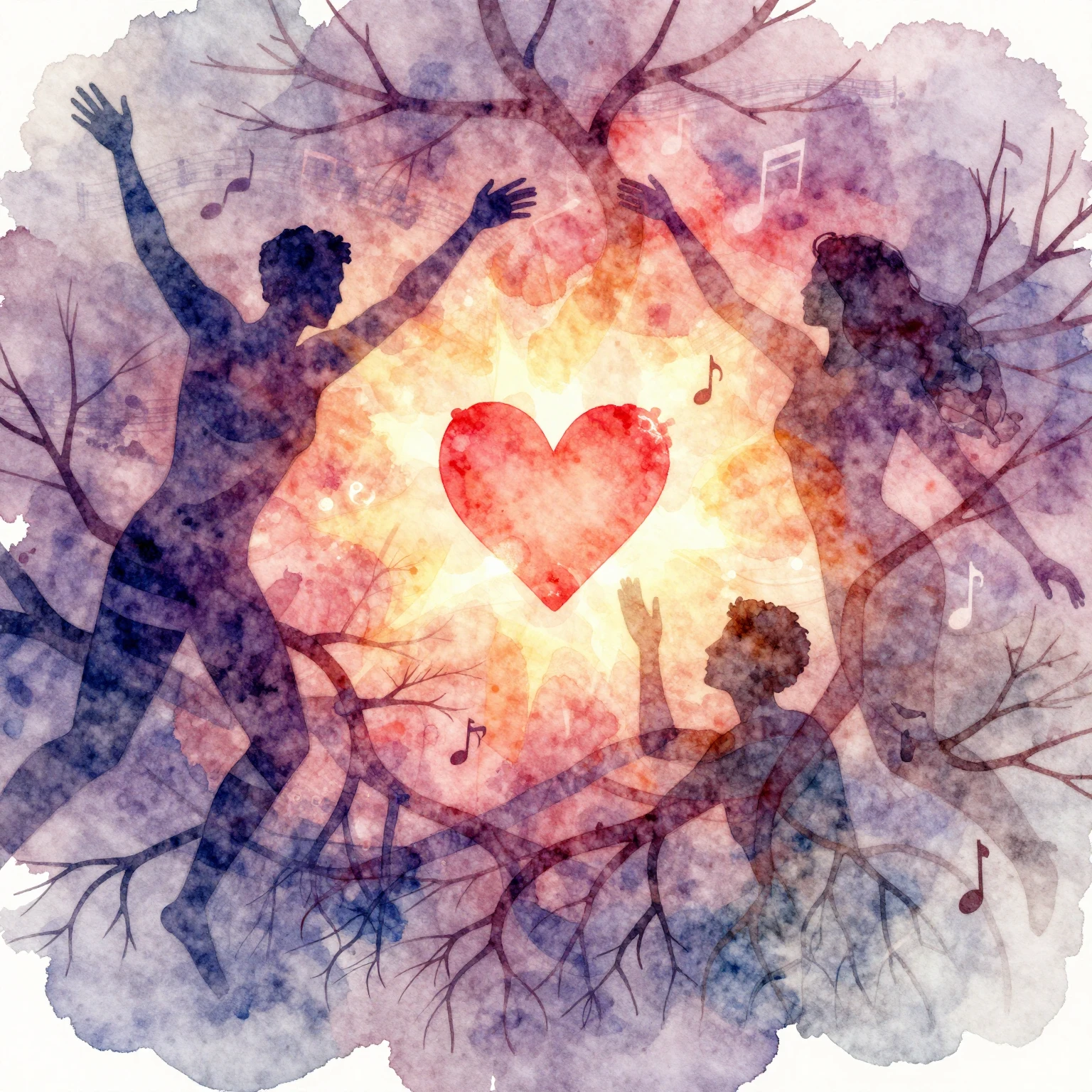 Vibrant watercolor style album art, abstract human silhouett...