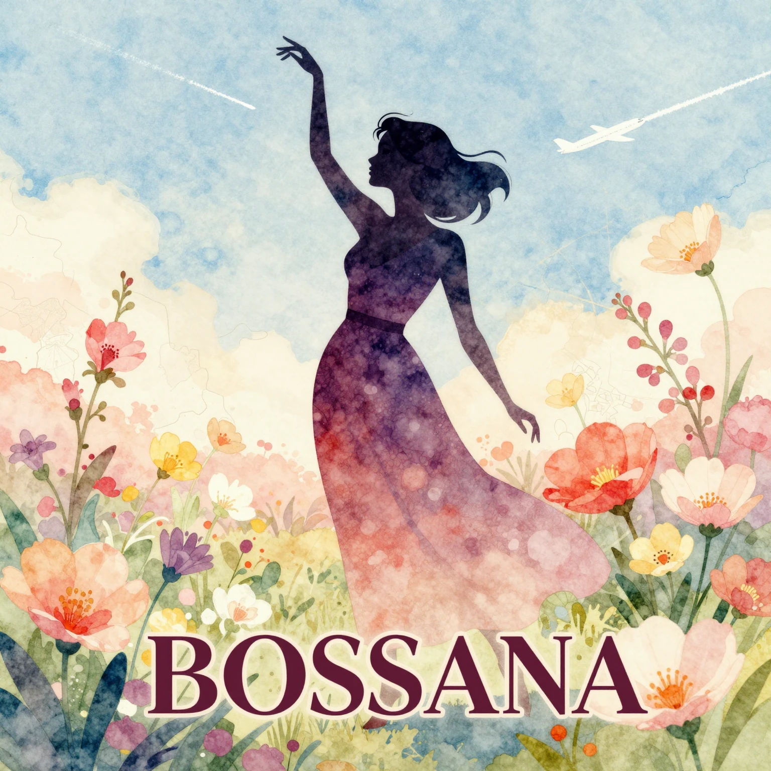 Vibrant watercolor illustration in Bossanova album art style...