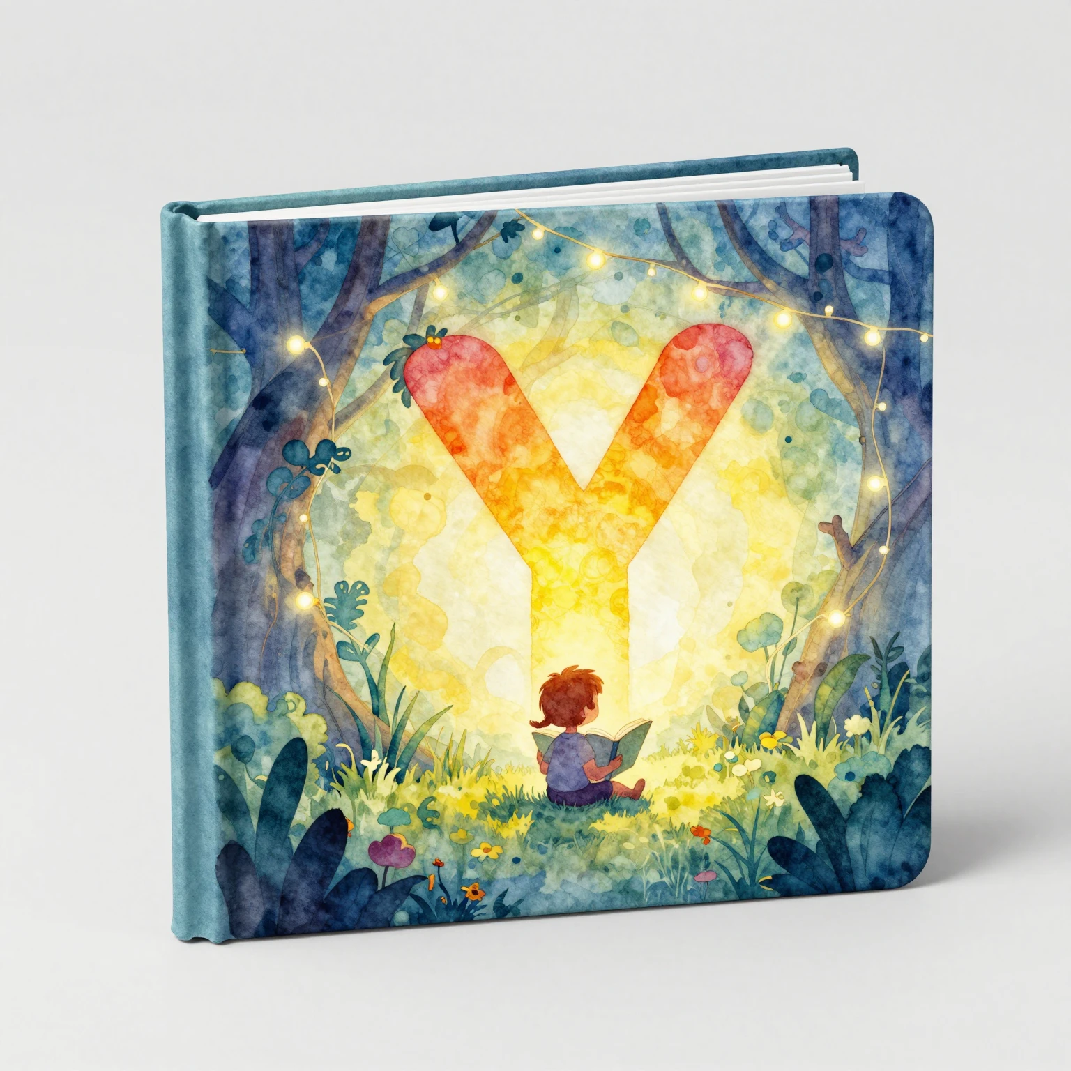 Watercolor style. A colorful magical alphabet book opening o...